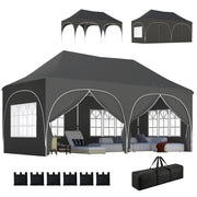Outsunny Carpa Plegable 6x3 m, Pop-up, con 6 Laterales Extraíbles, Cenador de Jardín con Altura Ajustable, Ventanas, Bolsa de Transporte, UPF30+, Gazebo para Camping, Fiestas, Exterior, Gris Oscuro