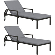 Outsunny Pack de 2 Tumbonas de Ratán Sintético para Jardín con Respaldo Ajustable Cojín y Ruedas Carga 120 kg 73x200x48 cm Gris Claro y Negro