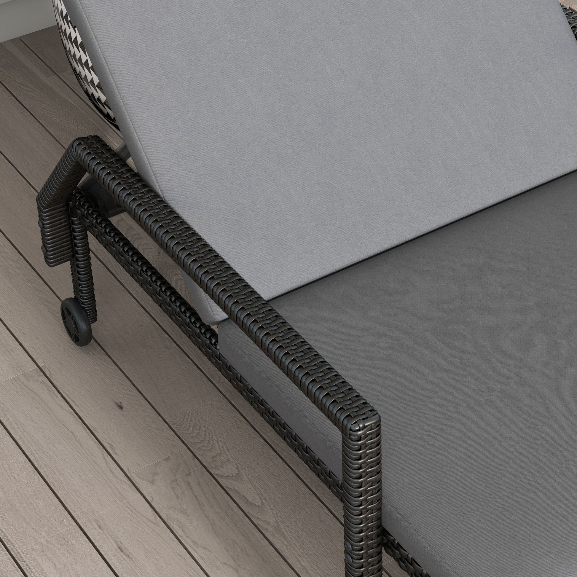 Outsunny Pack de 2 Tumbonas de Ratán Sintético para Jardín con Respaldo Ajustable Cojín y Ruedas Carga 120 kg 73x200x48 cm Gris Claro y Negro