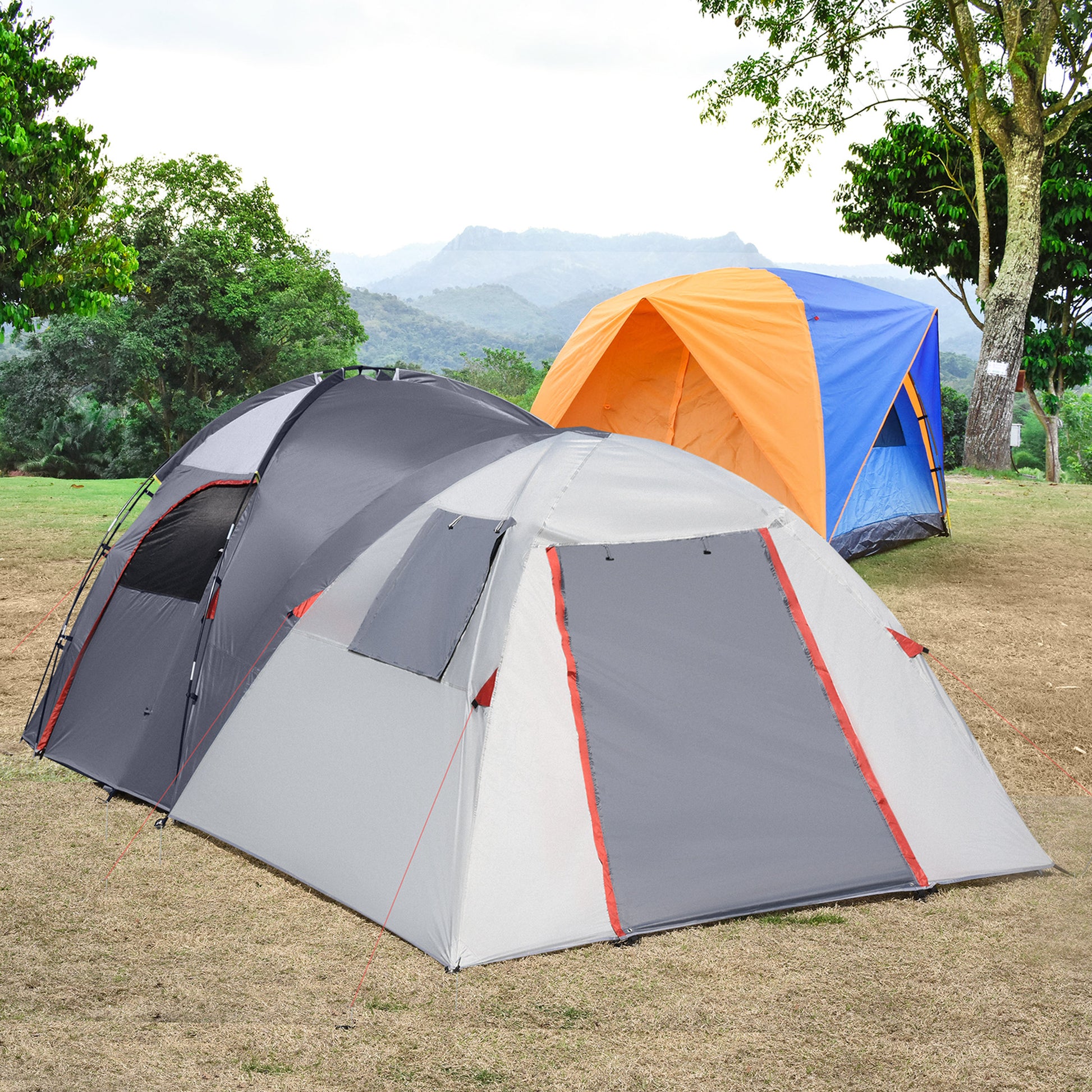 Outsunny Tienda de Campaña Familiar para 4-5 Personas Tienda Camping Impermeable 2000 mm Buena Ventilación Bolsa de Transporte para Trekking Camping Playa Aventura490x250x185 cm Gris