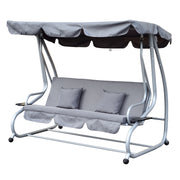 Outsunny Columpio Balancín Jardín 3 Plazas Convertible en Cama Techo Parasol Regulable Bandeja para Bebida Terrza Balcón Exterior Carga máx. 340kg Acero 200x120x164cm Gris
