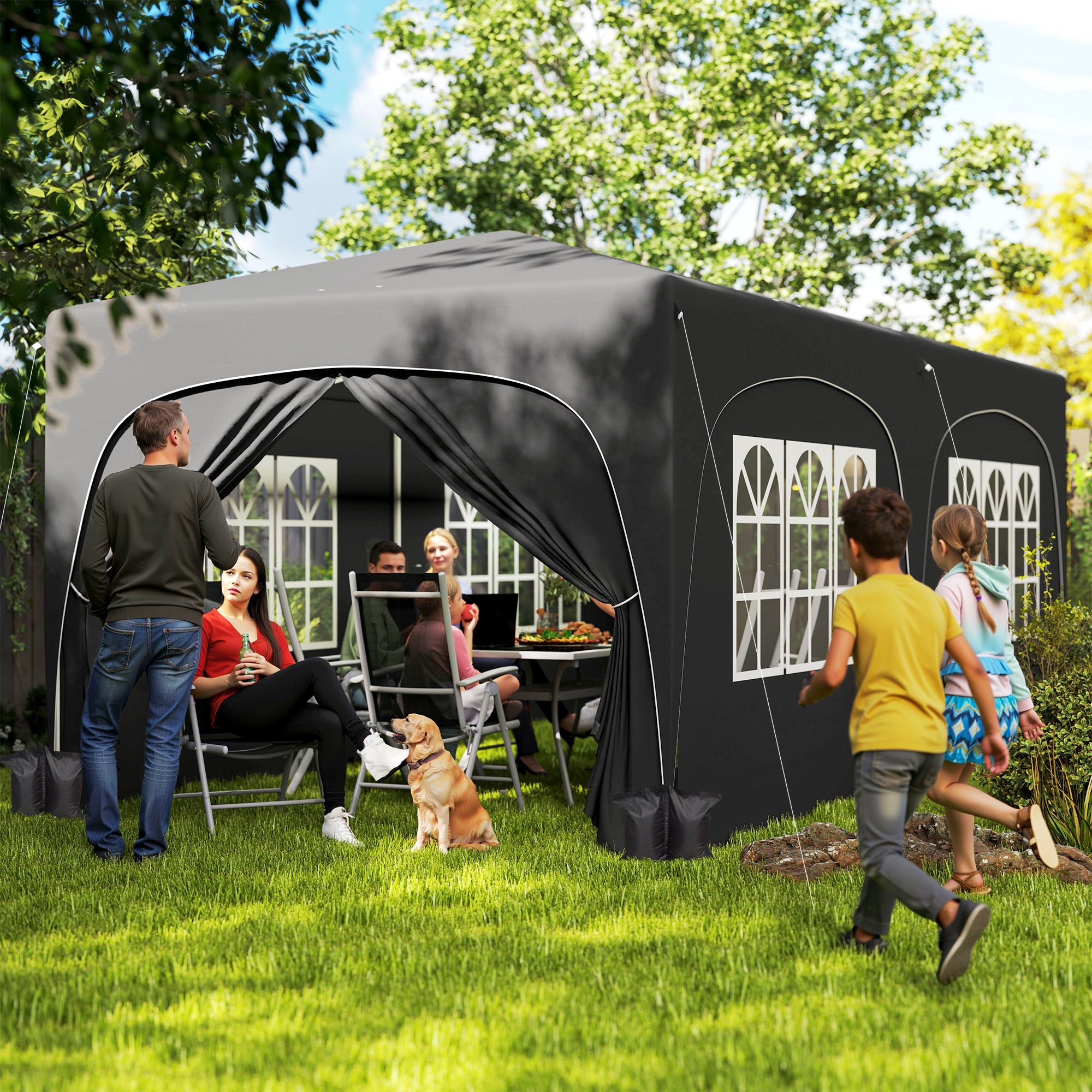 Outsunny Carpa Plegable Gazabo 3x6 m con Paneles Laterales UPF50+ Cenador Pabellón de Jardín con Altura Ajustable y Bolsa de Transporte para Camping Fiestas Patio Terraza Gris Oscuro