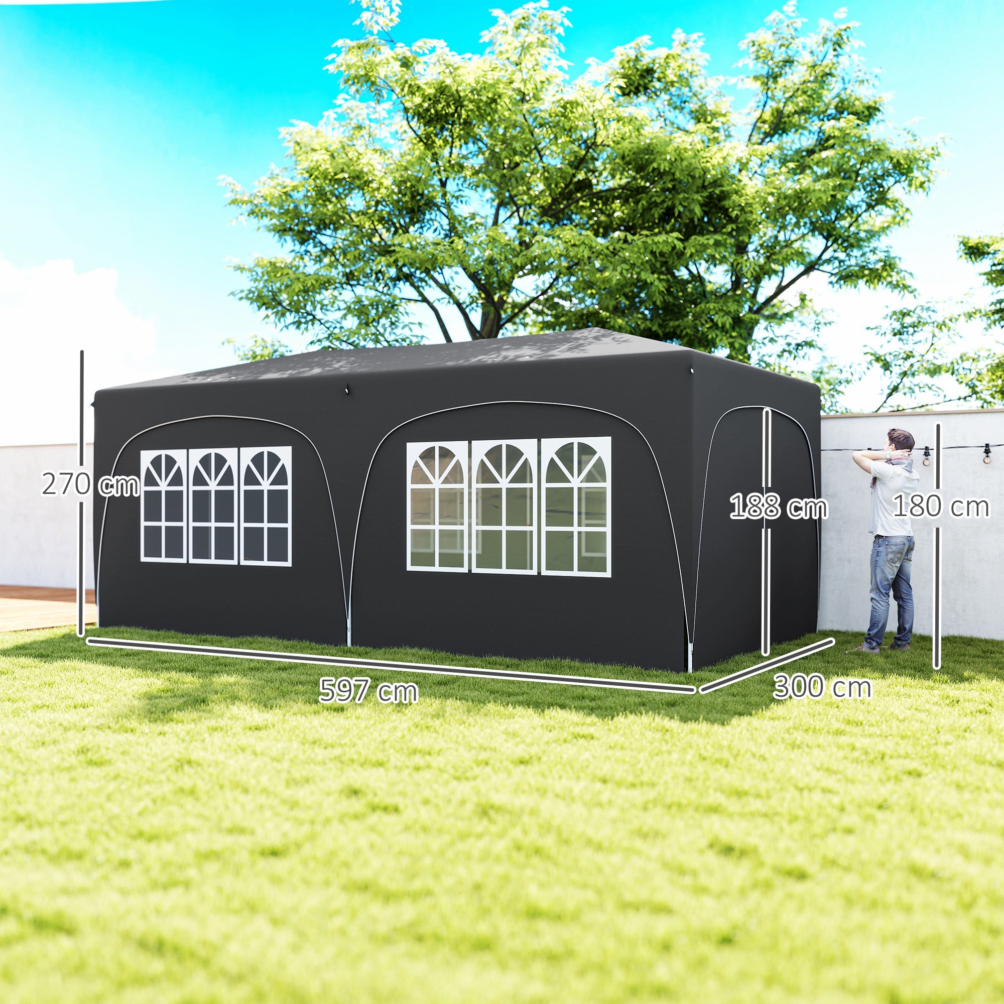 Outsunny Carpa Plegable Gazabo 3x6 m con Paneles Laterales UPF50+ Cenador Pabellón de Jardín con Altura Ajustable y Bolsa de Transporte para Camping Fiestas Patio Terraza Gris Oscuro