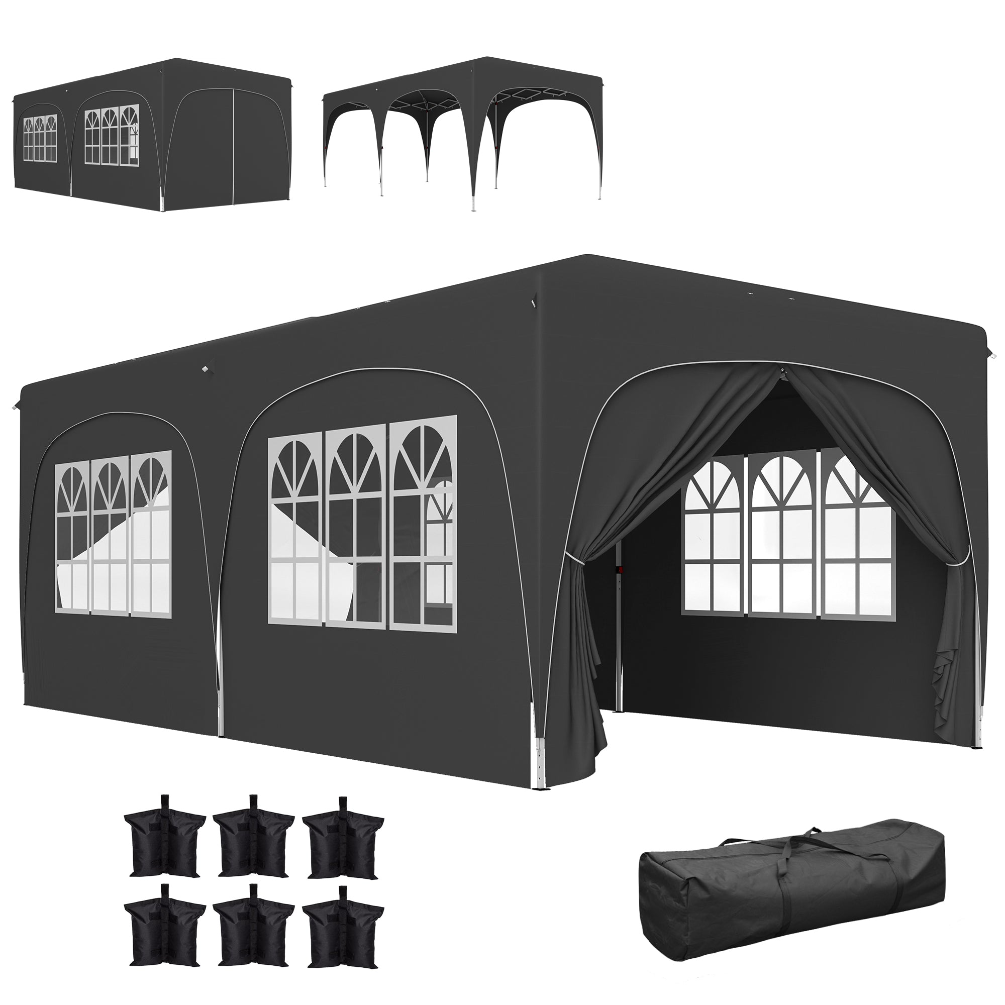 Outsunny Carpa Plegable Gazabo 3x6 m con Paneles Laterales UPF50+ Cenador Pabellón de Jardín con Altura Ajustable y Bolsa de Transporte para Camping Fiestas Patio Terraza Gris Oscuro