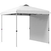 Outsunny Carpa Plegable 2,5x2,5 m Cenador de Jardín con 1 Pared Lateral Altura Ajustable en 3 Niveles Anti-UV Impermeable y Bolsa de Arena Gazebo para Exterior Camping Fiestas Blanco