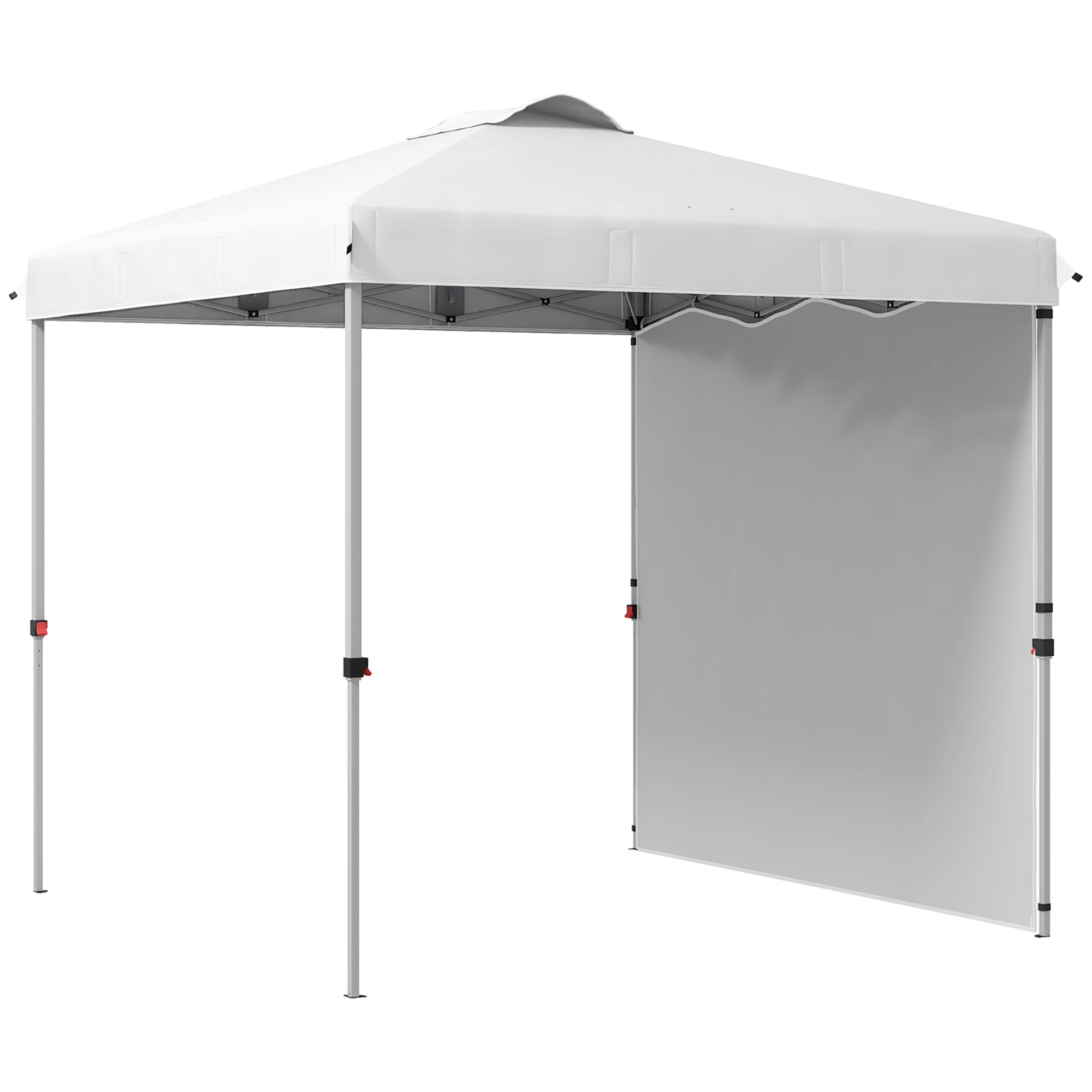 Outsunny Carpa Plegable 2,5x2,5 m Cenador de Jardín con 1 Pared Lateral Altura Ajustable en 3 Niveles Anti-UV Impermeable y Bolsa de Arena Gazebo para Exterior Camping Fiestas Blanco