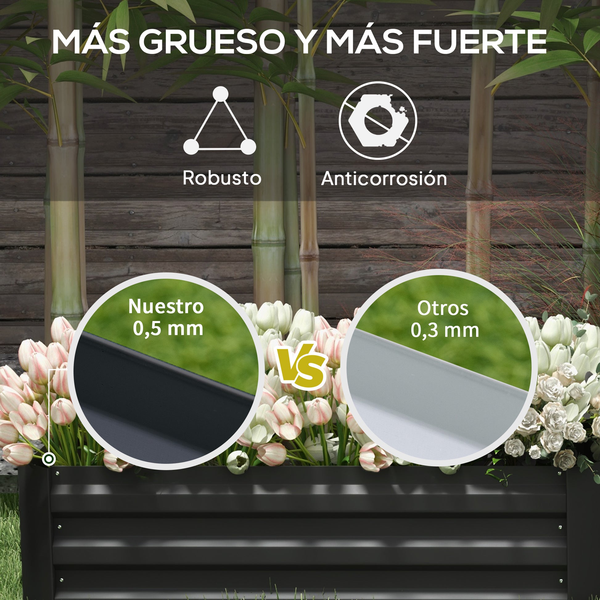 Outsunny Juego de 2 Jardineras Exterior Grandes de Acero Galvanizado, Huertos Urbanos, Maceteros Exterior Elevados para Plantas, Flores, Terraza, Resistente a la Intemperie, 100x50x30 cm, Negro