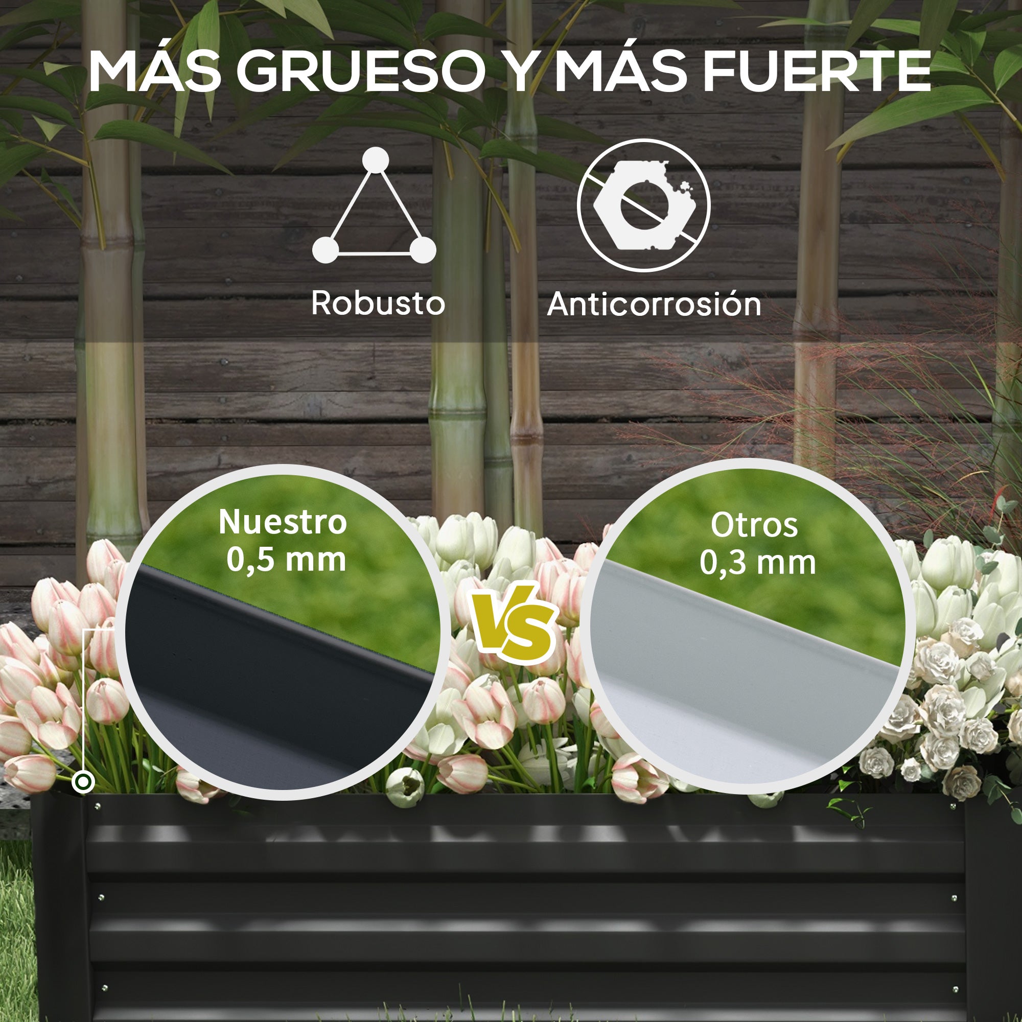 Outsunny Juego de 2 Jardineras Exterior Grandes de Acero Galvanizado, Huertos Urbanos, Maceteros Exterior Elevados para Plantas, Flores, Terraza, Resistente a la Intemperie, 100x50x30 cm, Negro