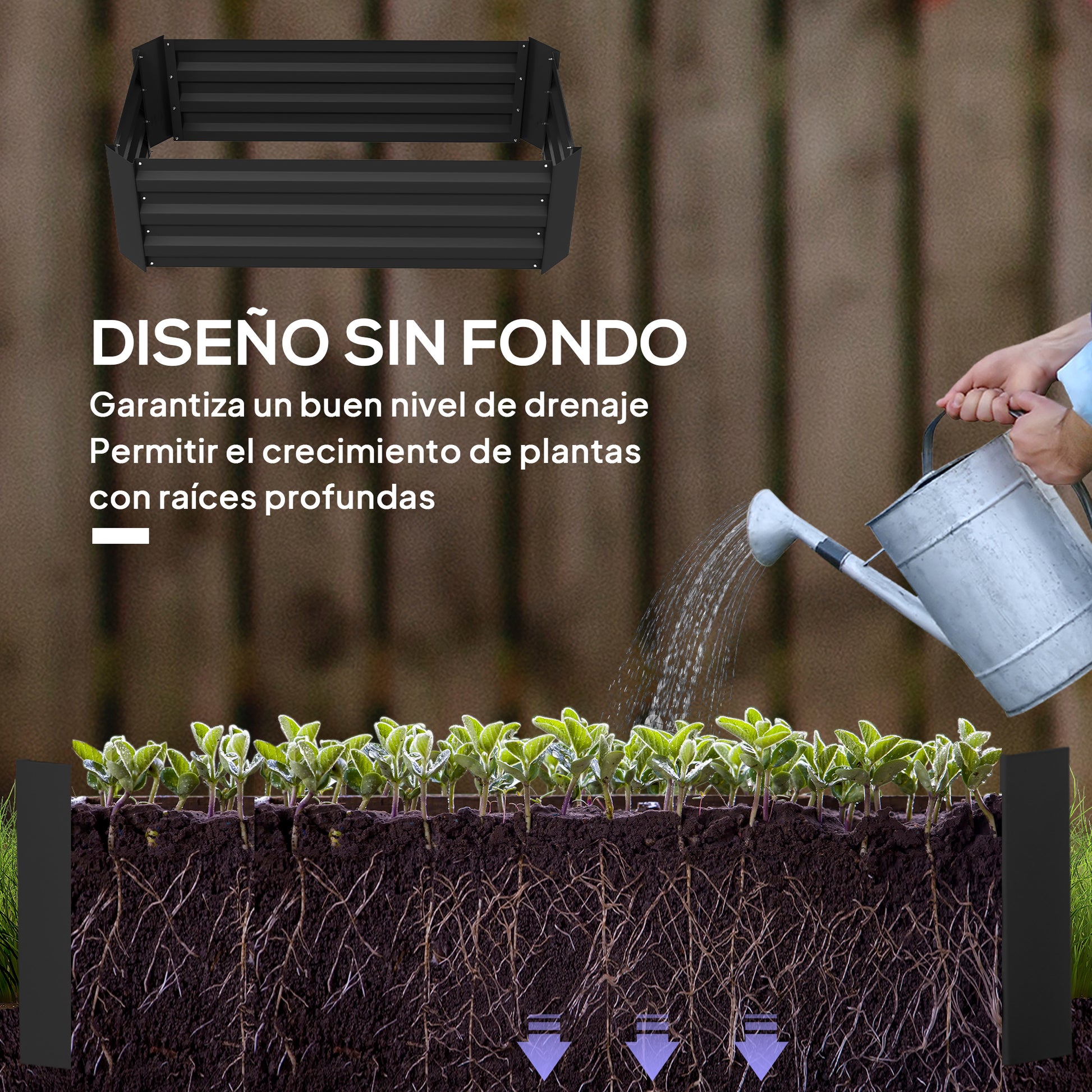 Outsunny Juego de 2 Jardineras Exterior Grandes de Acero Galvanizado, Huertos Urbanos, Maceteros Exterior Elevados para Plantas, Flores, Terraza, Resistente a la Intemperie, 100x50x30 cm, Negro