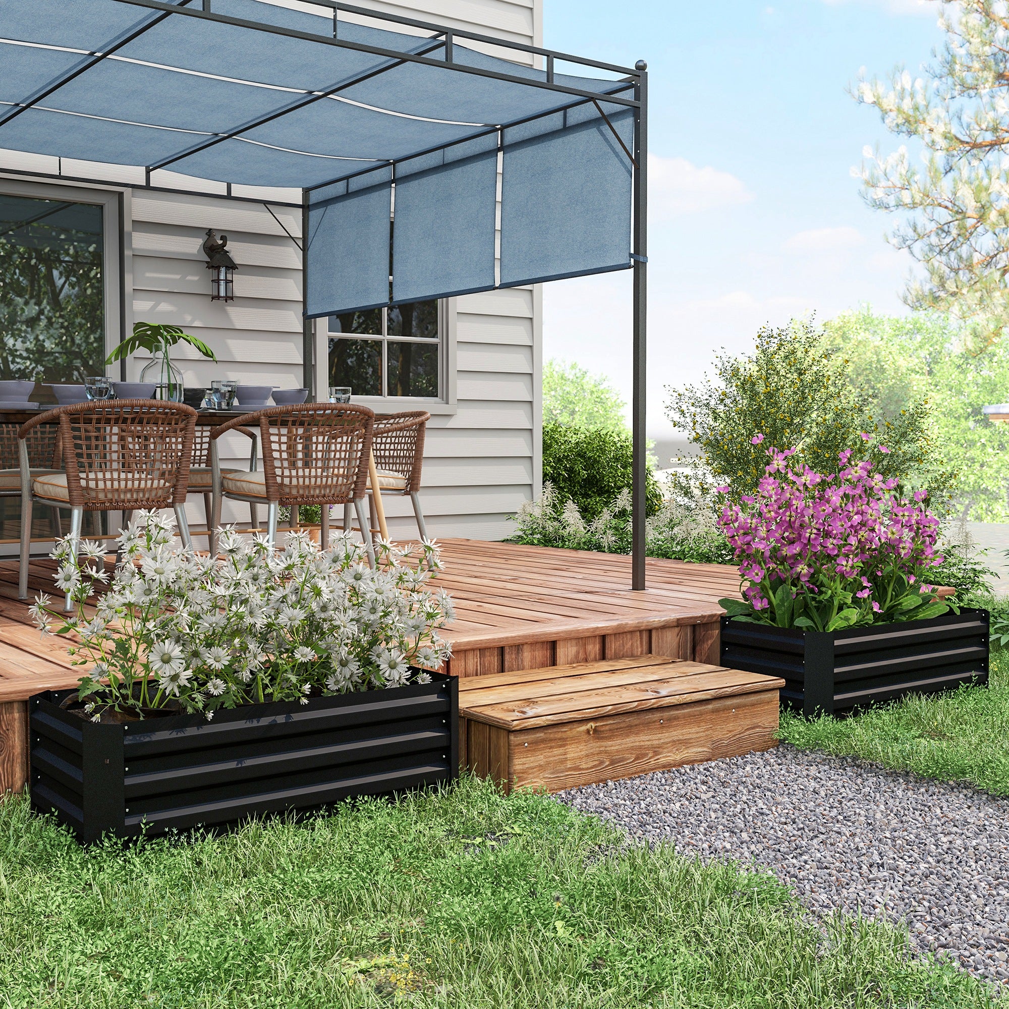 Outsunny Juego de 2 Jardineras Exterior Grandes de Acero Galvanizado, Huertos Urbanos, Maceteros Exterior Elevados para Plantas, Flores, Terraza, Resistente a la Intemperie, 100x50x30 cm, Negro