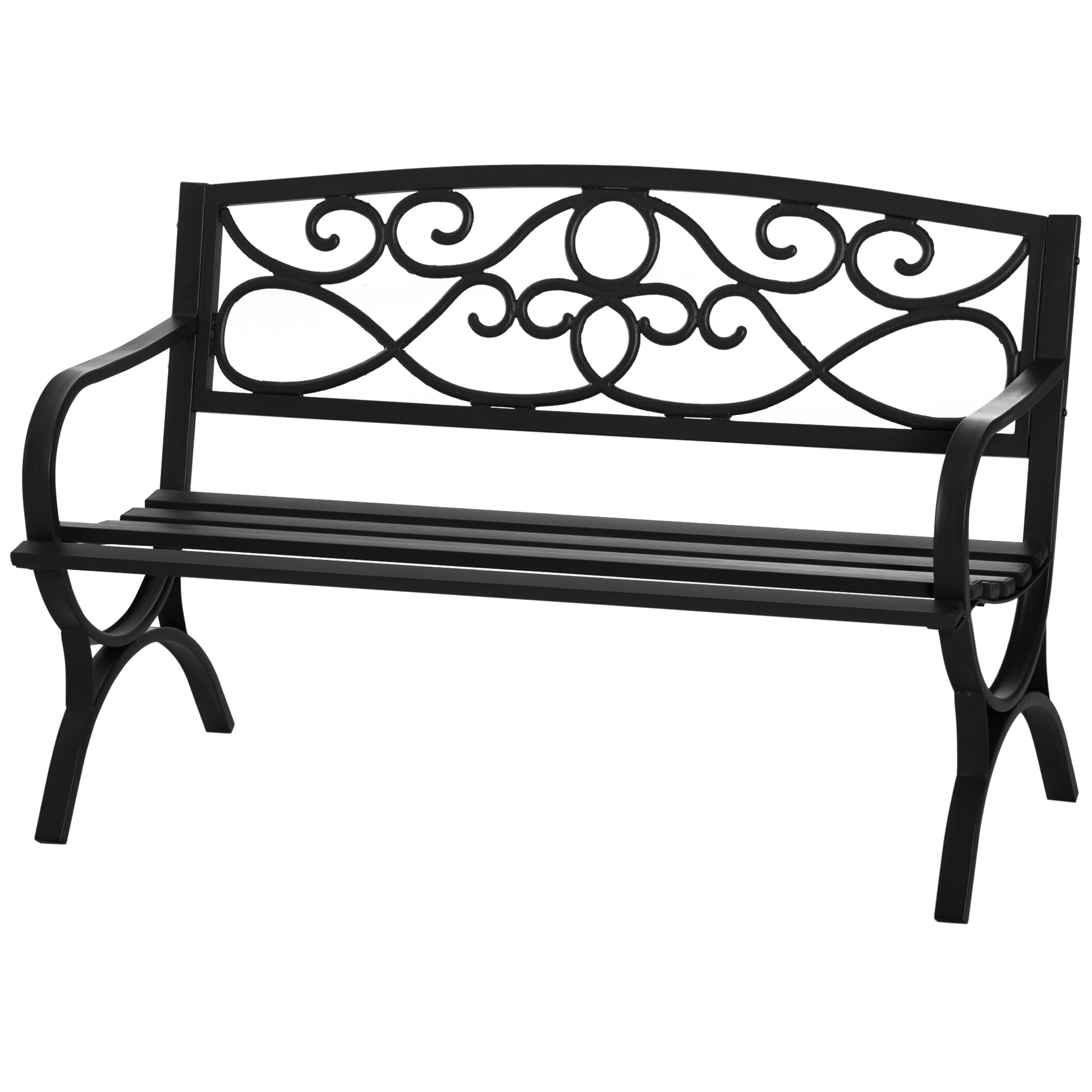 Outsunny Banco de Jardín de 2 Plazas con Respaldo y Reposabrazos Estilo Vintage para Terraza Balcón Patio Exterior Carga 240 kg Hierro Fundido y Acero 128x58,5x85 cm Negro