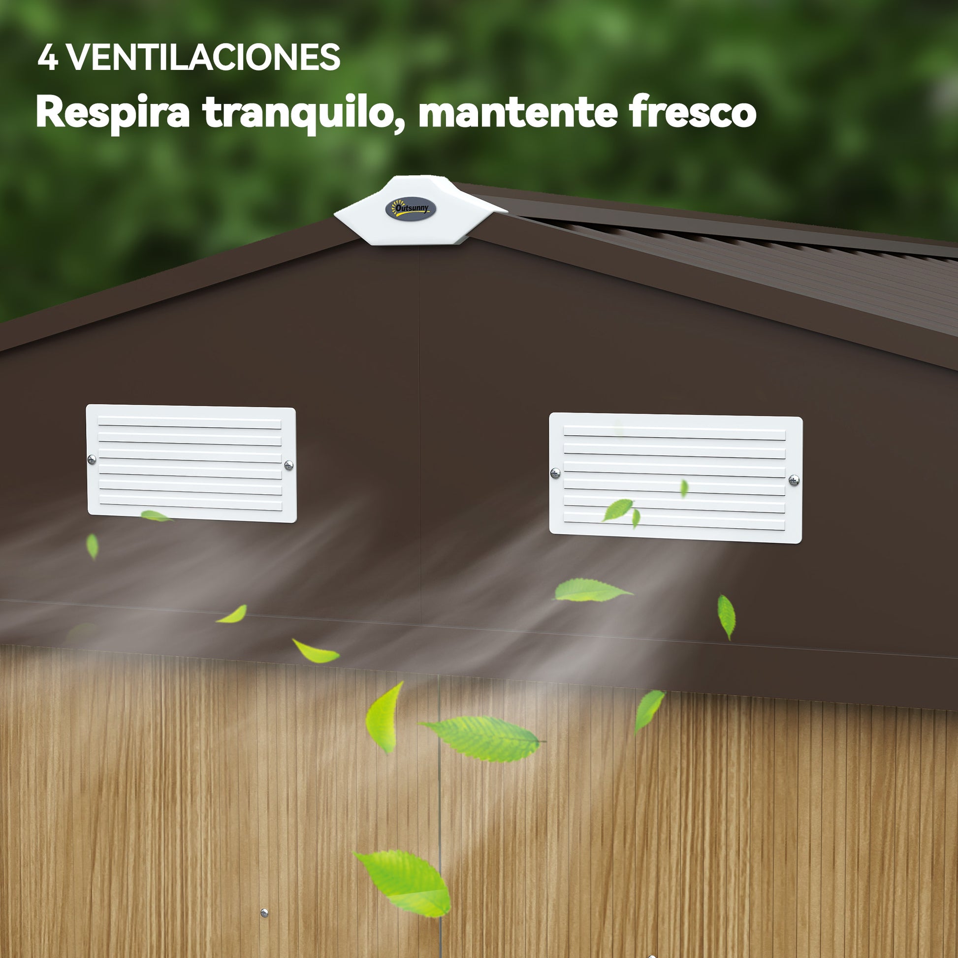 Outsunny Caseta de Jardín Exterior 4,9 m², 277x195x192 cm, Cobertizo de Jardín Exterior Metálico con Puerta Corredera, Ventilación y Kit de Fundación, para Almacenamiento de Herramientas, Marrón Claro