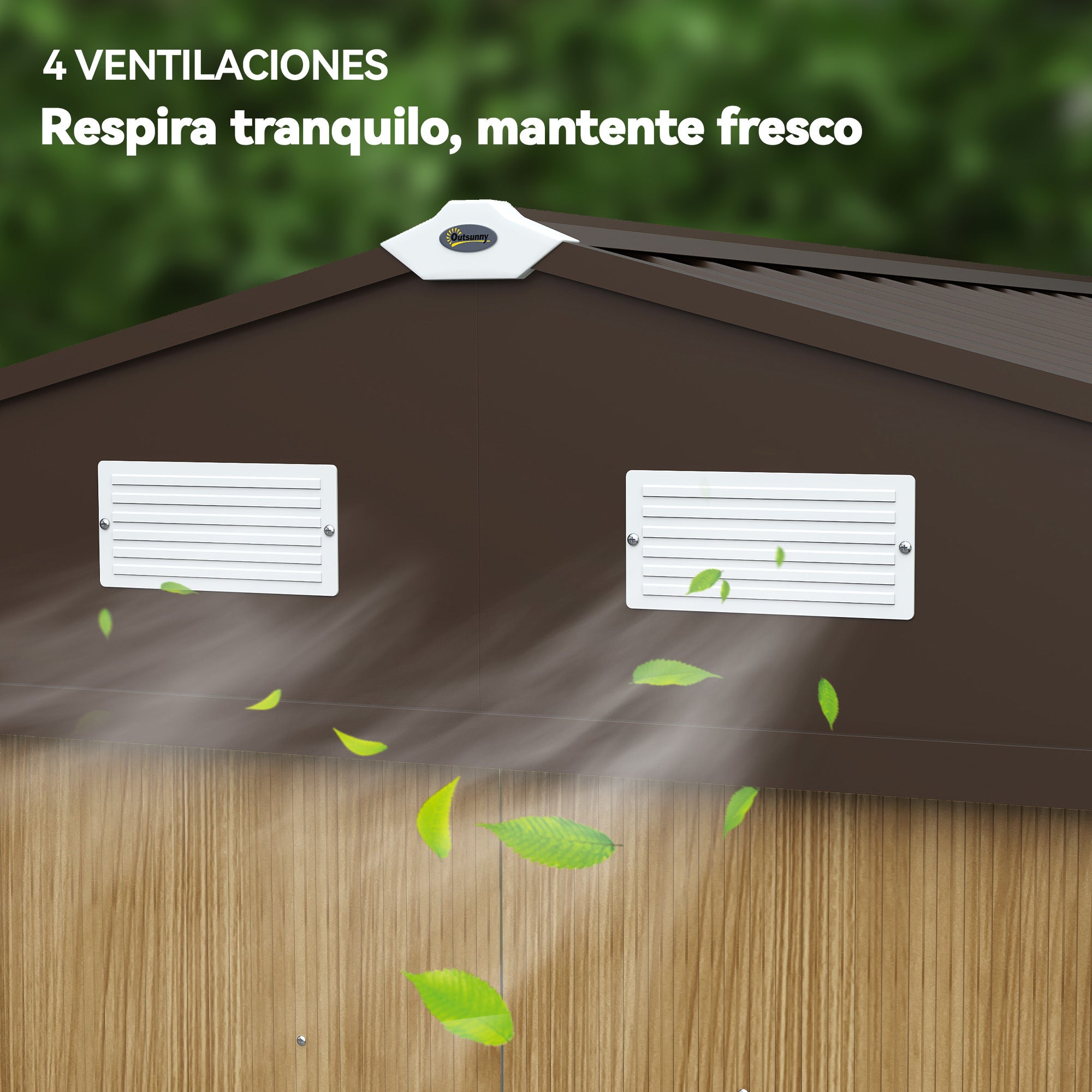 Outsunny Caseta de Jardín Exterior 4,9 m², 277x195x192 cm, Cobertizo de Jardín Exterior Metálico con Puerta Corredera, Ventilación y Kit de Fundación, para Almacenamiento de Herramientas, Marrón Claro