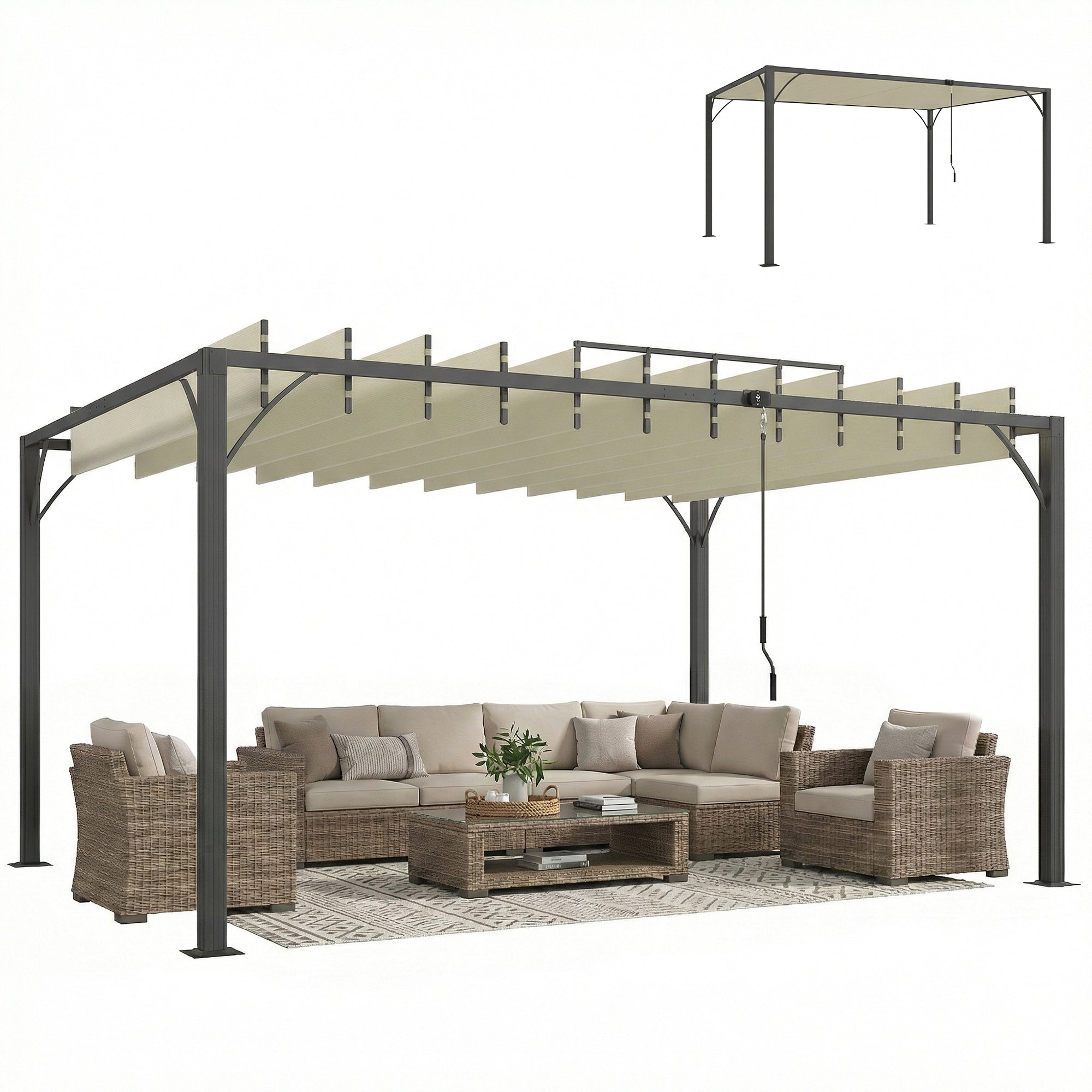 Outsunny Pérgola de Jardín 3x4 m, Cenador de Jardín con Techo de Lamas Orientables a 135°, Estructura de Aluminio, Protección UPF30+, Pabellón para Exterior, Patio, Terraza, Blanco Crema