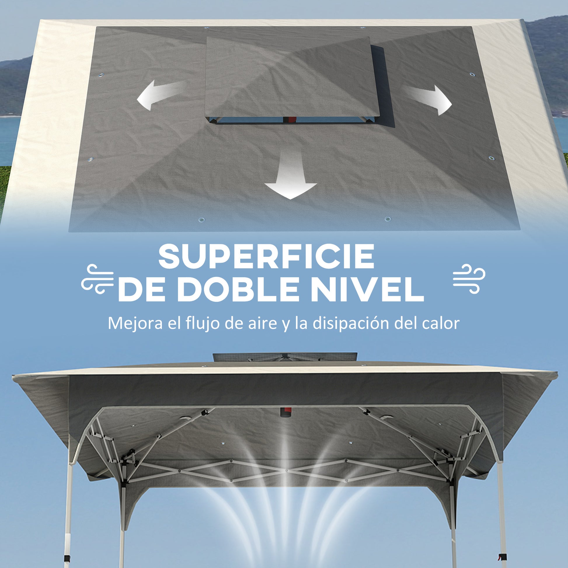 Outsunny Carpa Plegable 3,5x3,5 m, Pop-up, Cenador Pabellón de Jardín con Doble Techo, Cierre Central, UPF50+, Altura Ajustable de 3 Niveles y Bolsa de Transporte, Gazebo para Fiestas, Exterior, Gris