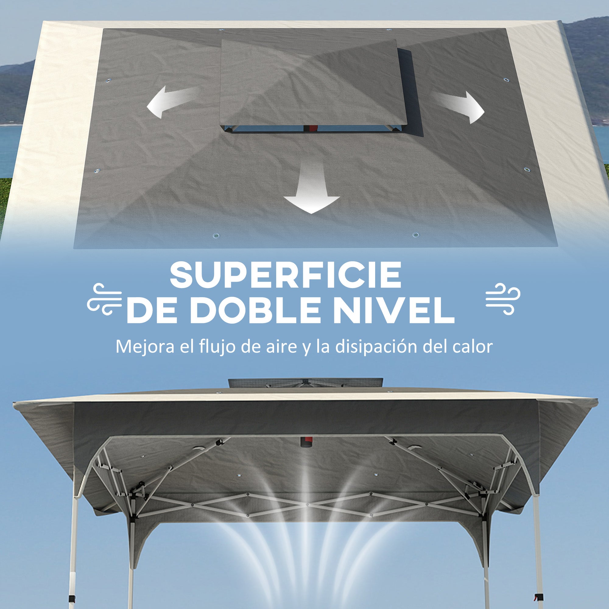 Outsunny Carpa Plegable 3,5x3,5 m, Pop-up, Cenador Pabellón de Jardín con Doble Techo, Cierre Central, UPF50+, Altura Ajustable de 3 Niveles y Bolsa de Transporte, Gazebo para Fiestas, Exterior, Gris