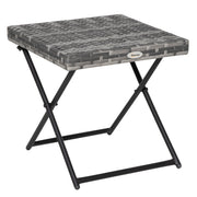 Outsunny Mesa de Jardín de Ratán Sintético 0,16 ㎡ Mesa de Terraza Exterior Plegable con Patas Cruzadas y Marco de Acero para Patio Balcón Gris