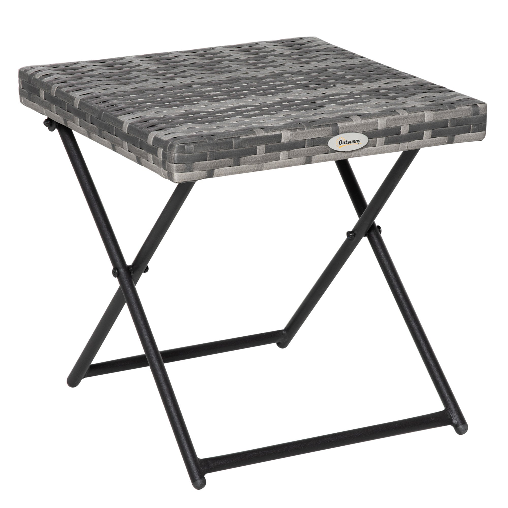 Outsunny Mesa de Jardín de Ratán Sintético 0,16 ㎡ Mesa de Terraza Exterior Plegable con Patas Cruzadas y Marco de Acero para Patio Balcón Gris
