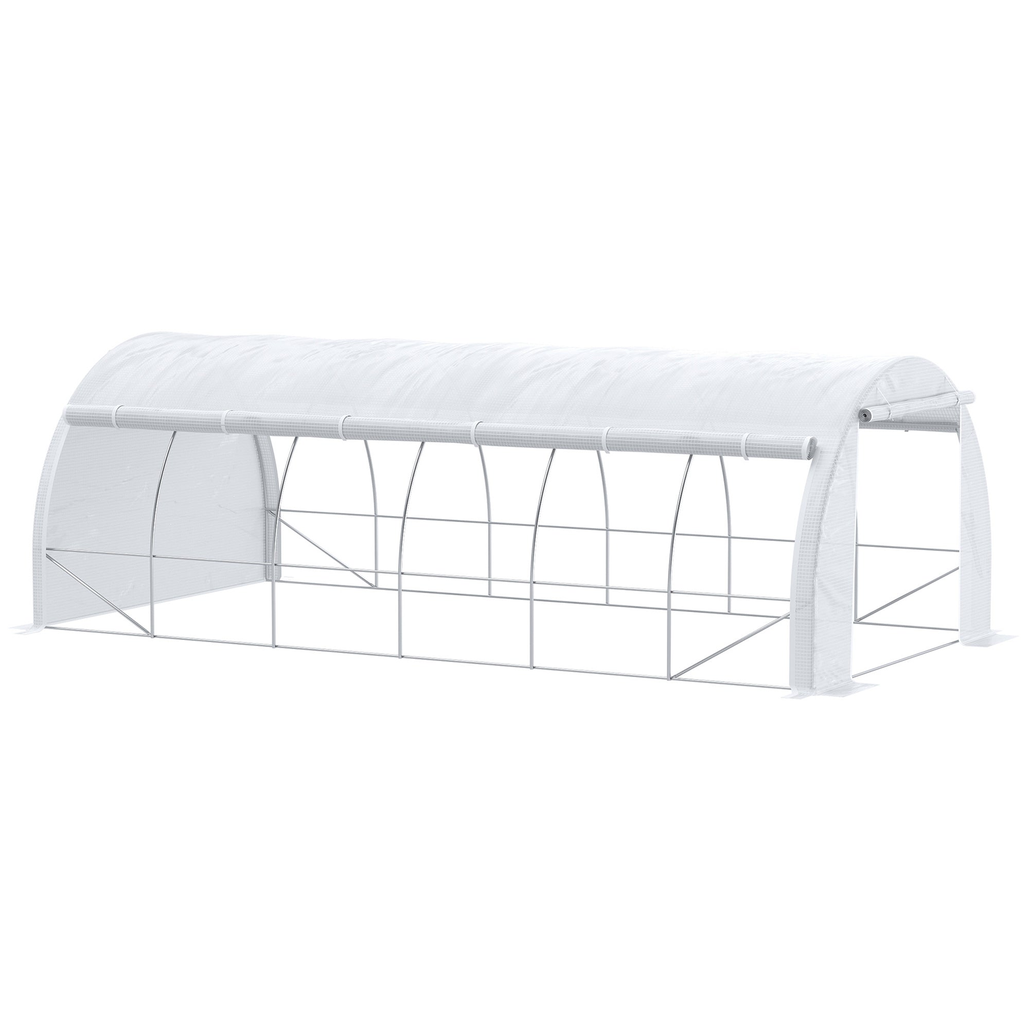 Outsunny Invernadero de Exterior 6x3x2 m Invernadero de Túnel con Puerta y 12 Ventanas de Malla Enrollables Invernadero de Huerto para Patio Jardín Blanco
