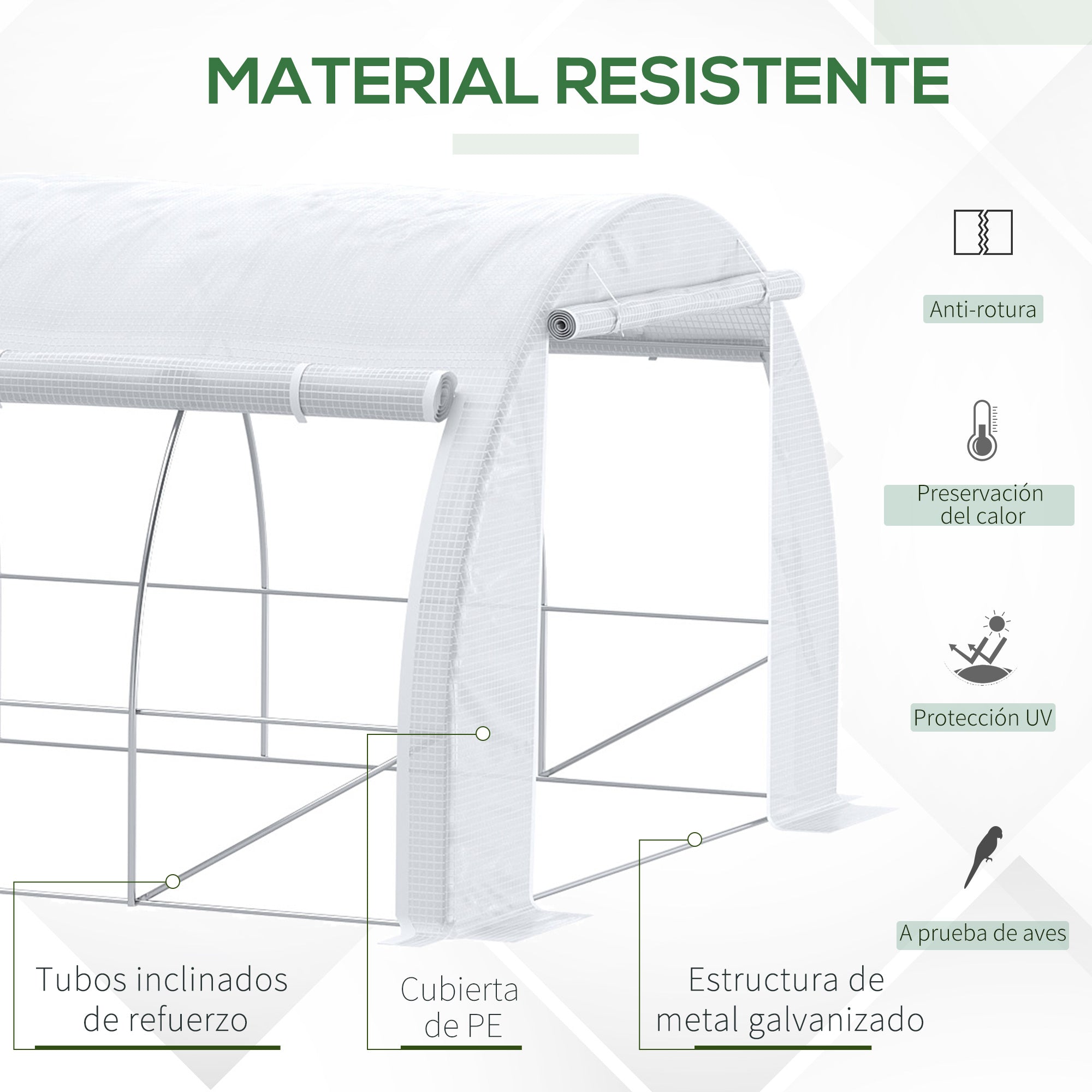 Outsunny Invernadero de Exterior 6x3x2 m Invernadero de Túnel con Puerta y 12 Ventanas de Malla Enrollables Invernadero de Huerto para Patio Jardín Blanco
