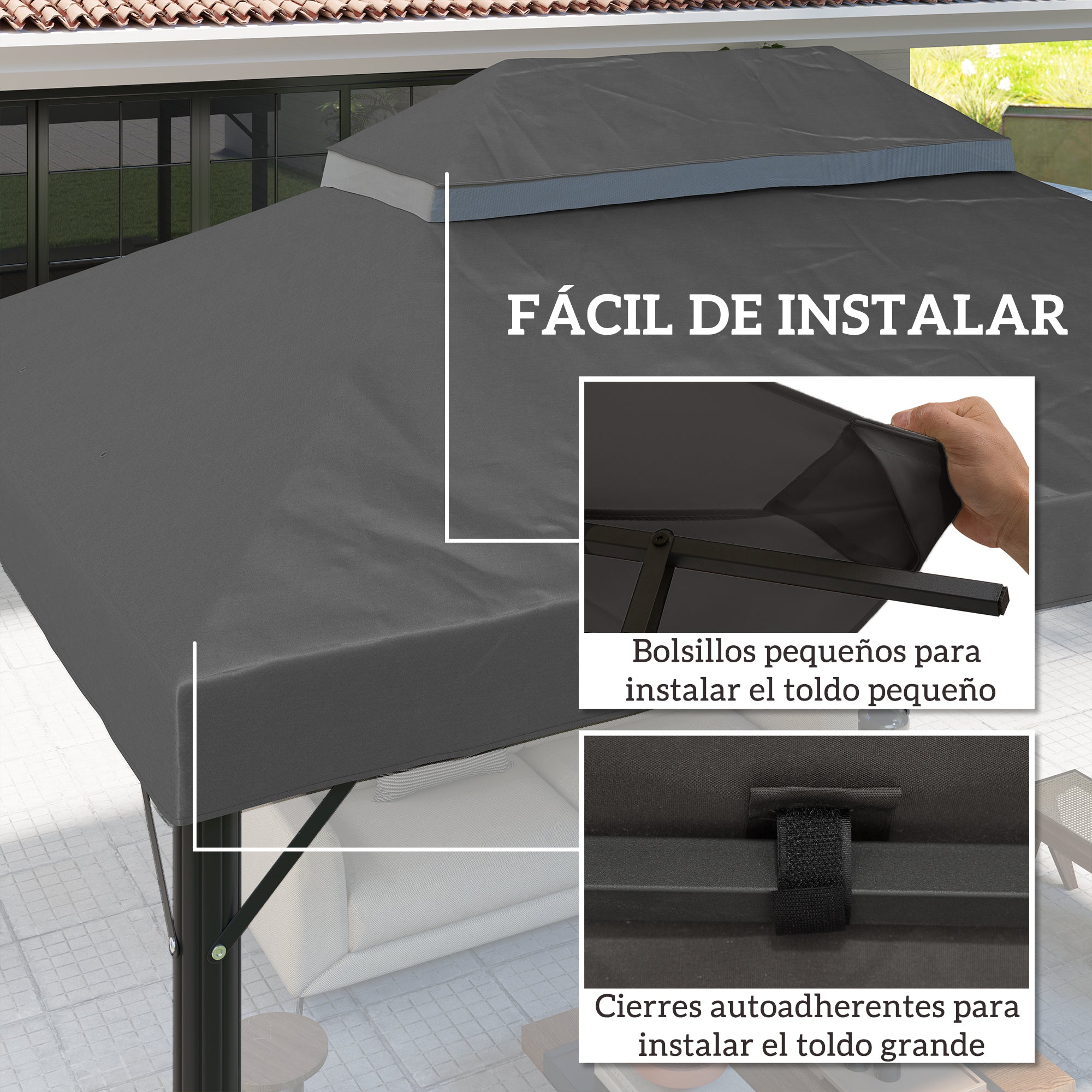 Outsunny Techo de Repuesto para Cenador, 4x3 m, Cubierta de Repuesto con Techo Doble, Orificios de Drenaje y Protección UPF30+, SOLO Toldo de Recambio para Pabellón Gazebo, Gris Oscuro