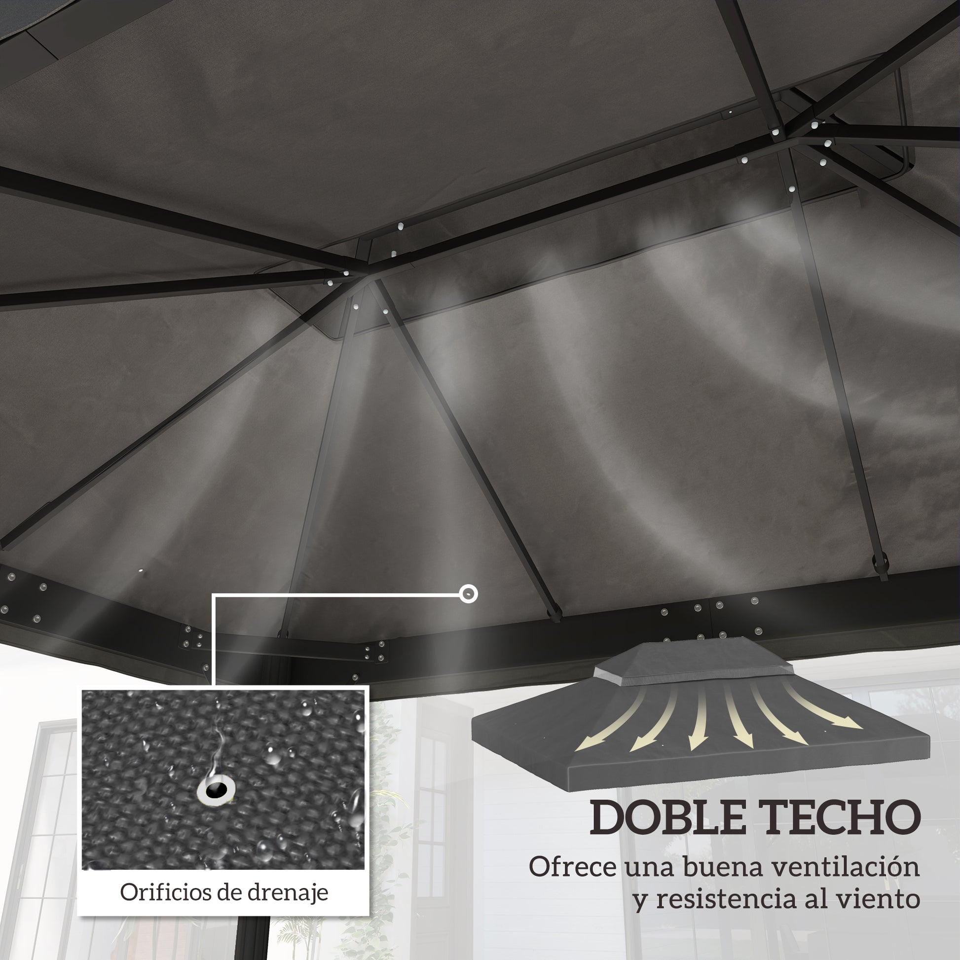 Outsunny Techo de Repuesto para Cenador, 4x3 m, Cubierta de Repuesto con Techo Doble, Orificios de Drenaje y Protección UPF30+, SOLO Toldo de Recambio para Pabellón Gazebo, Gris Oscuro