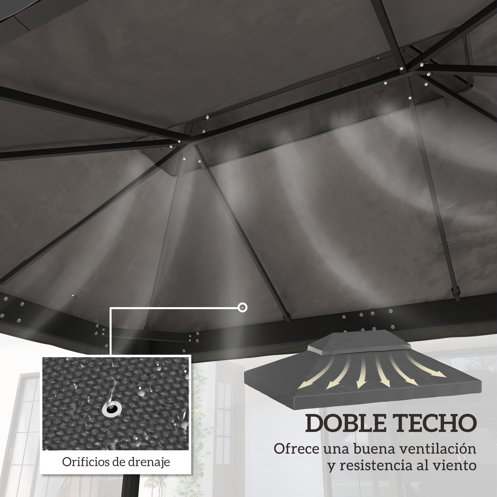 Outsunny Techo de Repuesto para Cenador, 4x3 m, Cubierta de Repuesto con Techo Doble, Orificios de Drenaje y Protección UPF30+, SOLO Toldo de Recambio para Pabellón Gazebo, Gris Oscuro