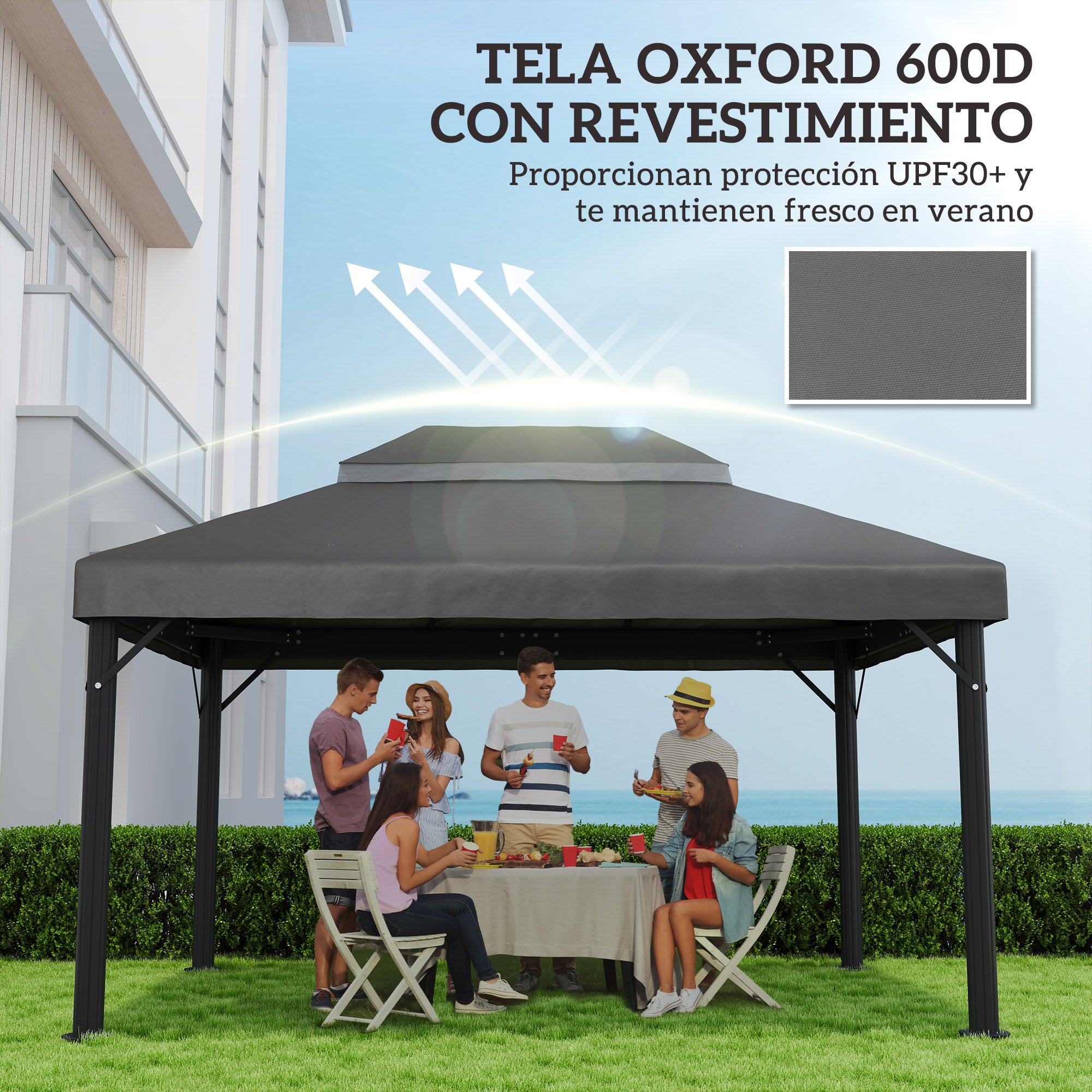 Outsunny Techo de Repuesto para Cenador, 4x3 m, Cubierta de Repuesto con Techo Doble, Orificios de Drenaje y Protección UPF30+, SOLO Toldo de Recambio para Pabellón Gazebo, Gris Oscuro