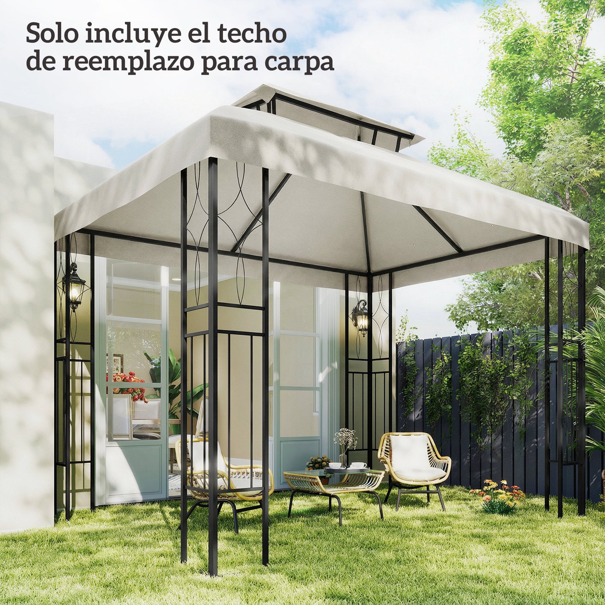 Outsunny Techo de Repuesto para Cenador, 4x3 m, Cubierta de Repuesto con Techo Doble, 10 Orificios de Drenaje y Protección UV, SOLO Toldo de Recambio para Pabellón Gazebo, Blanco Crema