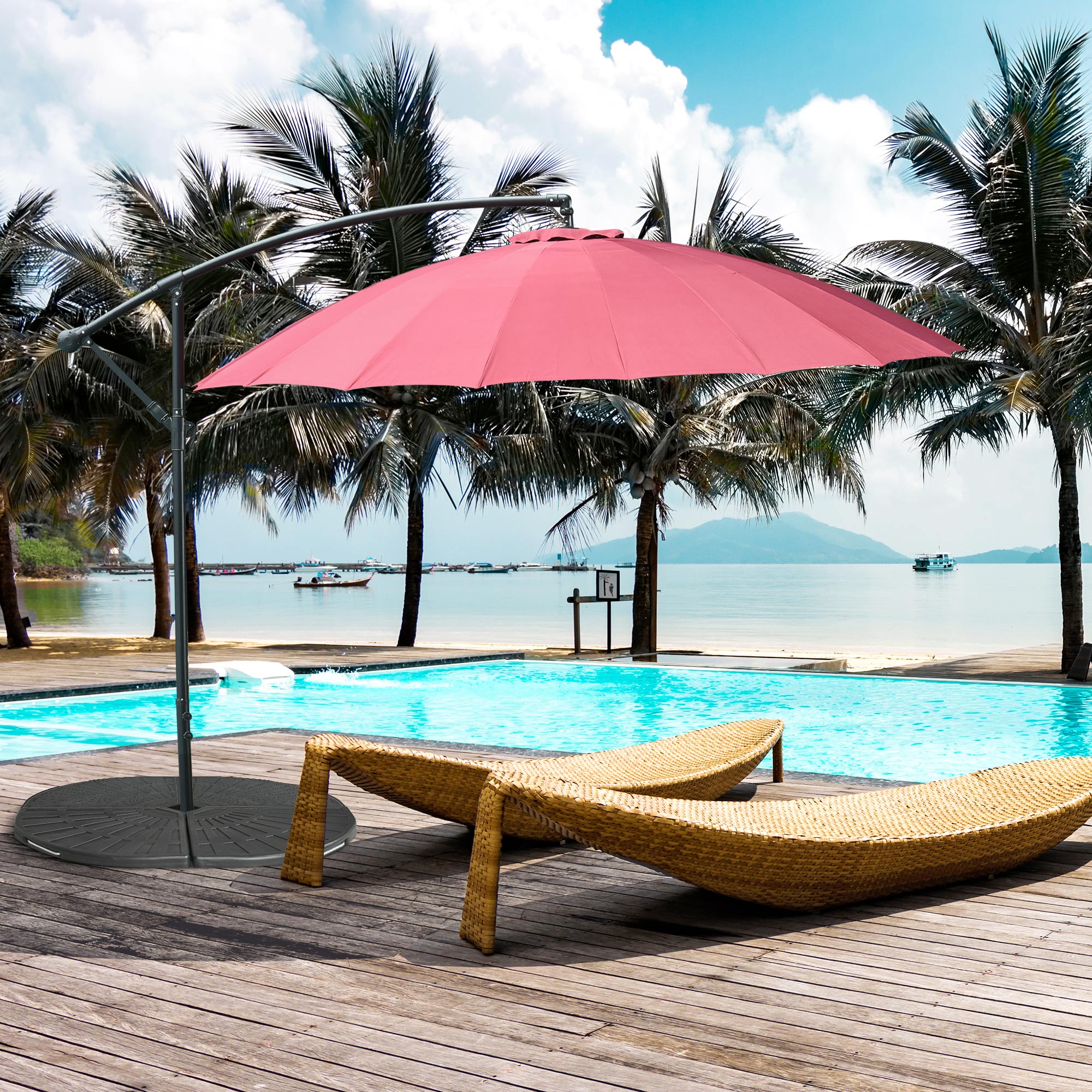 Outsunny Peso para Base de Sombrilla con Asas de 2 Piezas 28 kg Peso Pesado de Parasol Rellenable de Cemento para Base Cruzada 92x92x5 cm Negro