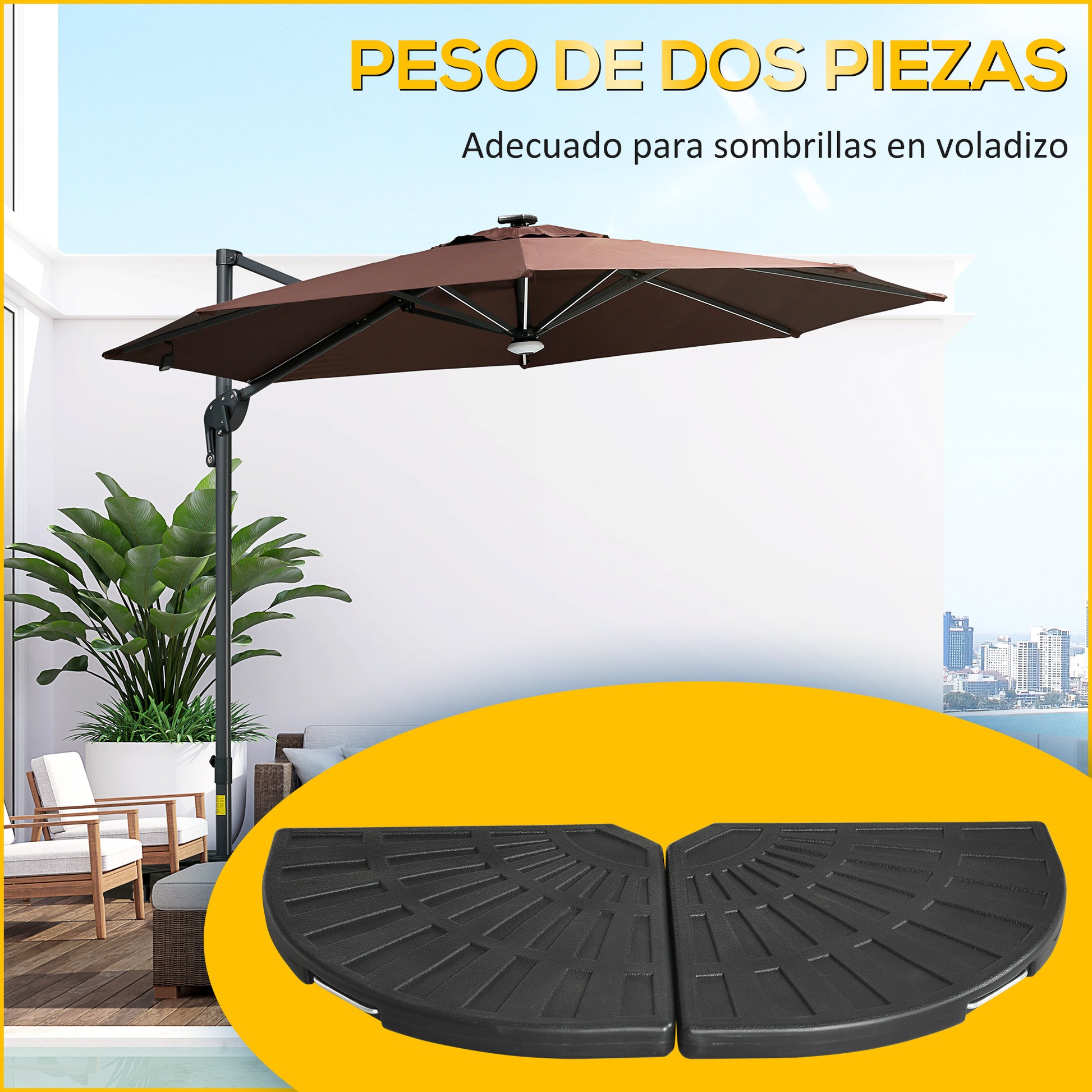 Outsunny Peso para Base de Sombrilla con Asas de 2 Piezas 28 kg Peso Pesado de Parasol Rellenable de Cemento para Base Cruzada 92x92x5 cm Negro