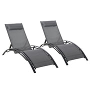Outsunny Juego de 2 Tumbonas de Jardín Relax con Marco de Aluminio Tumbonas Reclinables con Respaldo Ajustable en 5 Posiciones y Reposacabezas para Terraza Balcón 171x64x82 cm Gris