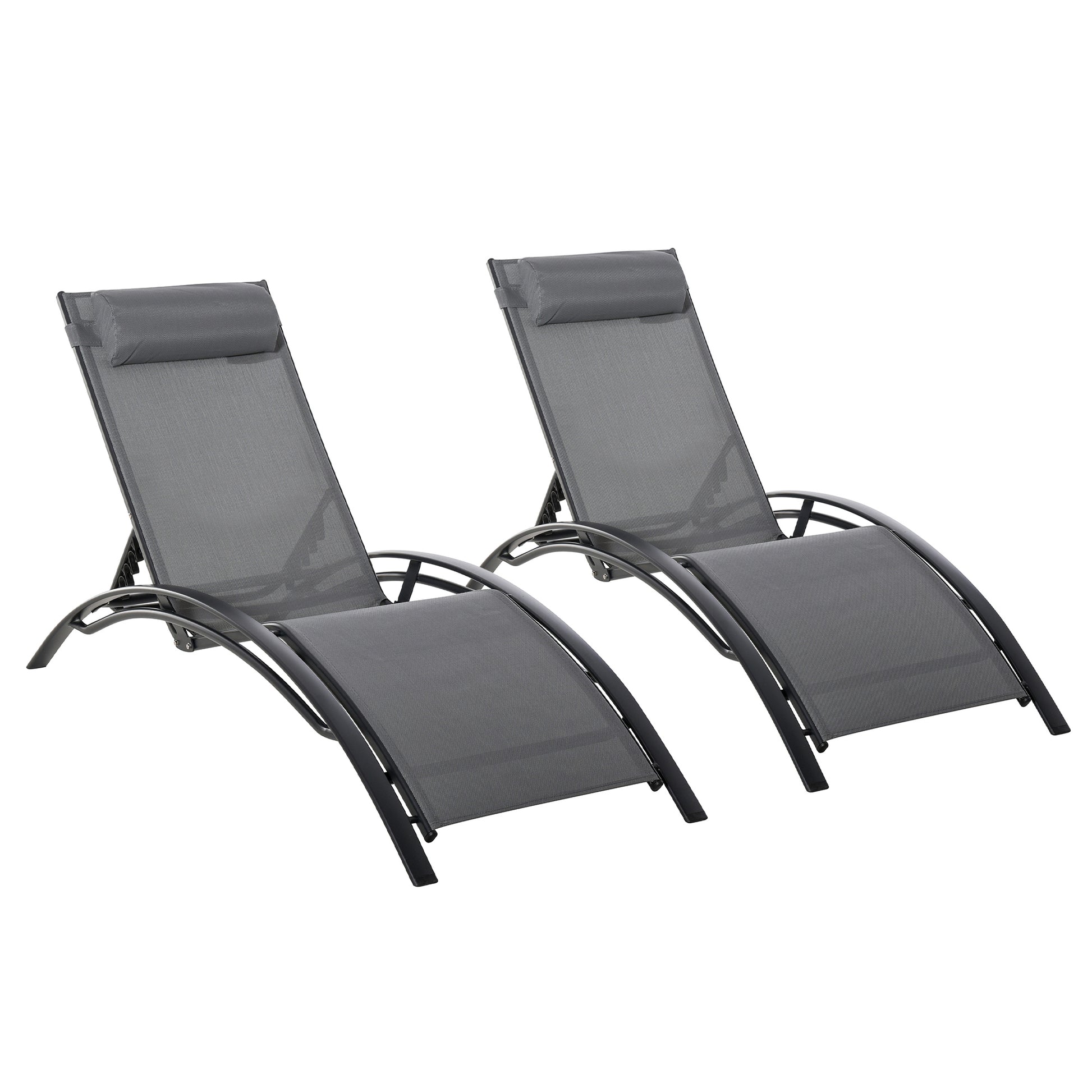 Outsunny Juego de 2 Tumbonas de Jardín Relax con Marco de Aluminio Tumbonas Reclinables con Respaldo Ajustable en 5 Posiciones y Reposacabezas para Terraza Balcón 171x64x82 cm Gris