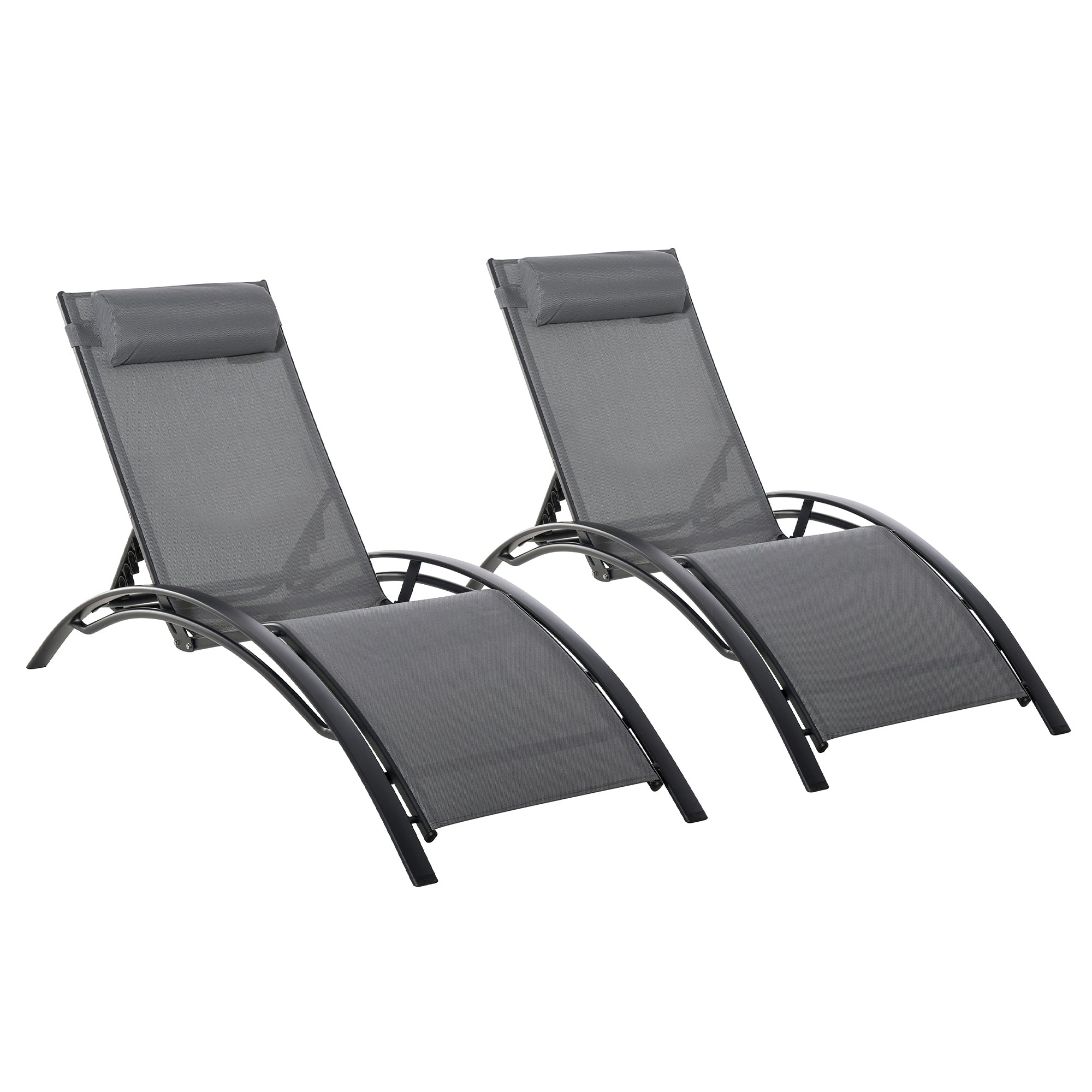 Outsunny Juego de 2 Tumbonas de Jardín Relax con Marco de Aluminio Tumbonas Reclinables con Respaldo Ajustable en 5 Posiciones y Reposacabezas para Terraza Balcón 171x64x82 cm Gris