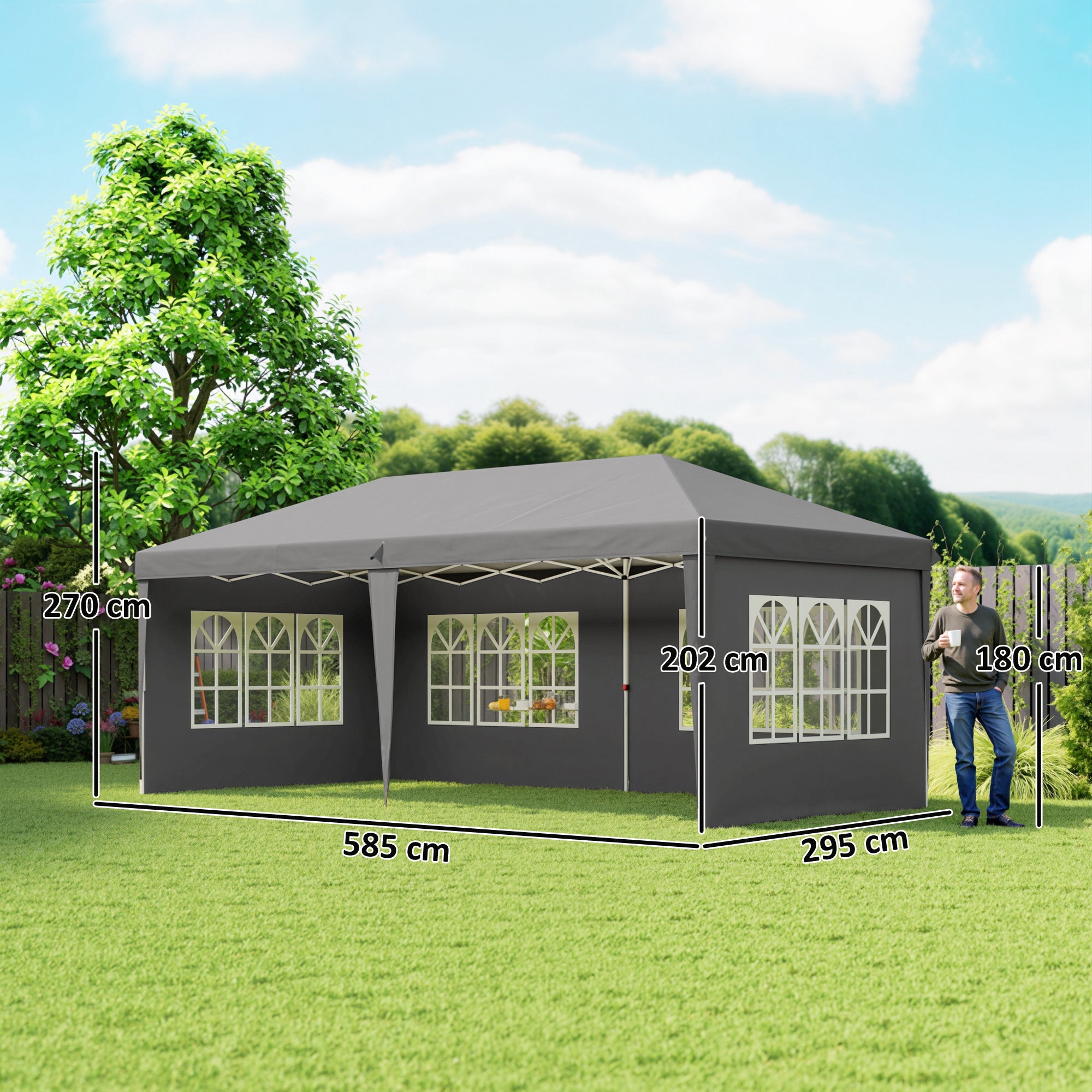 Outsunny Carpa Plegable 6x3 m, Pop-up, con 4 Laterales Desmontables, Cenador de Jardín con 4 Ventanas Visibles y Bolsa de Transporte, Impermeable, Anti-UV, Gazebo para Camping, Fiestas, Exterior, Gris