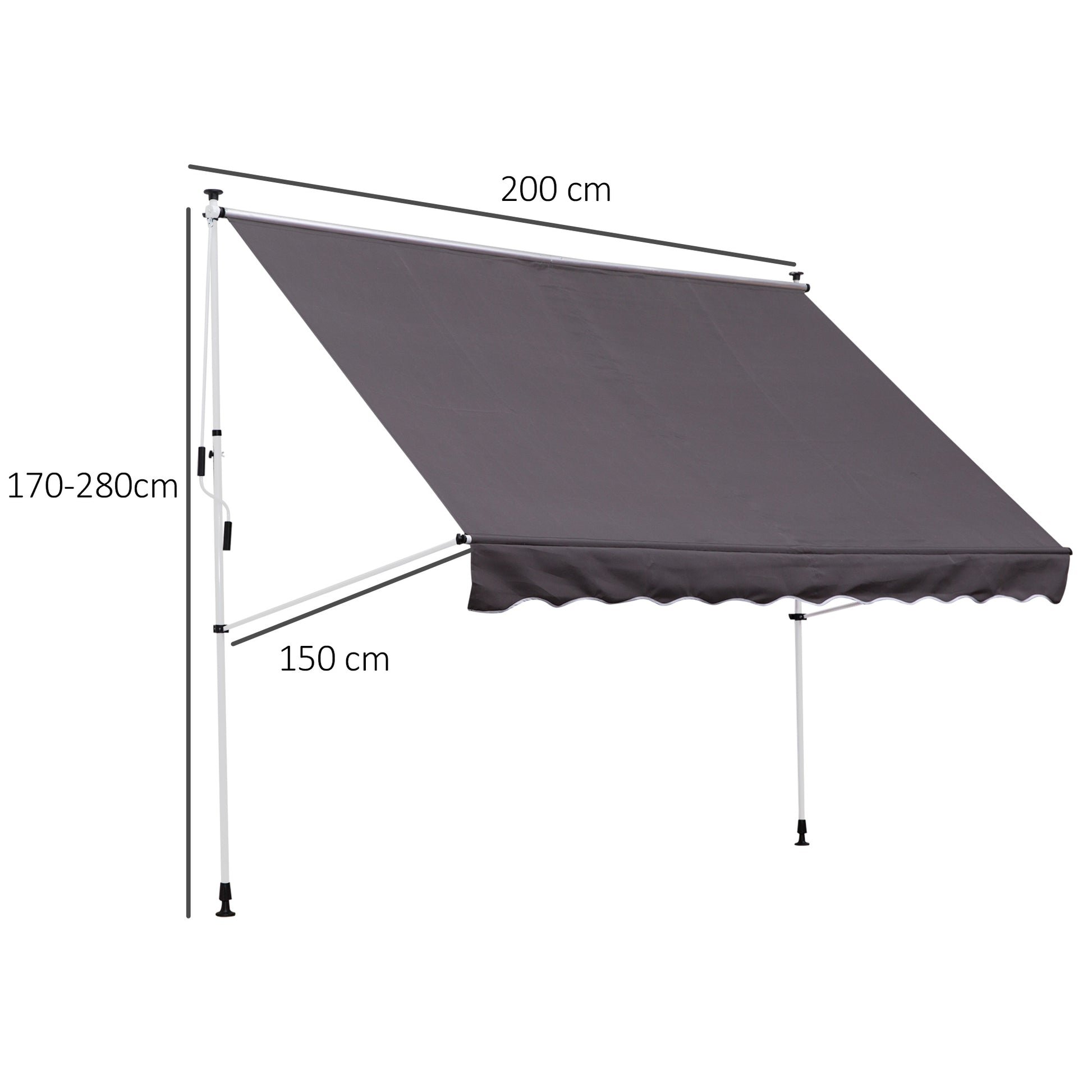 Outsunny Toldo Manual Retráctil 2x1,5 m Toldo Exterior Terraza Enrollable Altura Ajustable con Manivela 170-280 cm Sin Taladro para Balcón Jardín Gris