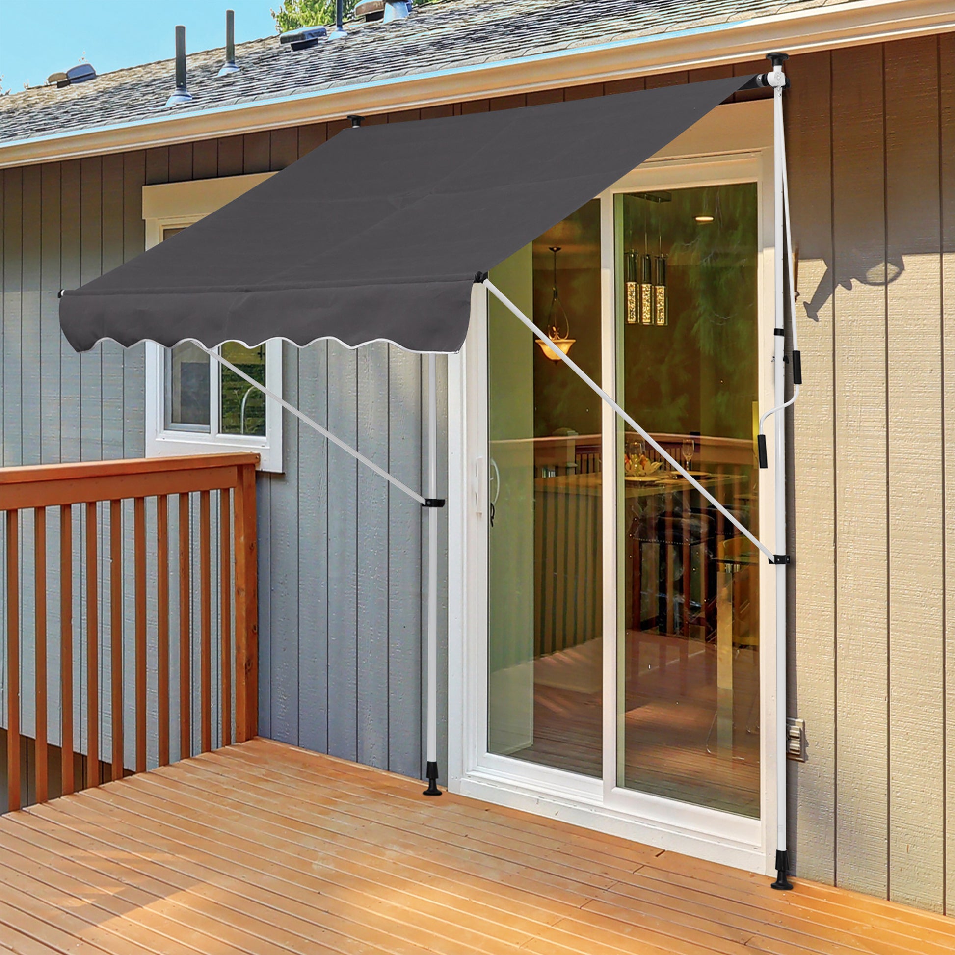 Outsunny Toldo Manual Retráctil 2x1,5 m Toldo Exterior Terraza Enrollable Altura Ajustable con Manivela 170-280 cm Sin Taladro para Balcón Jardín Gris