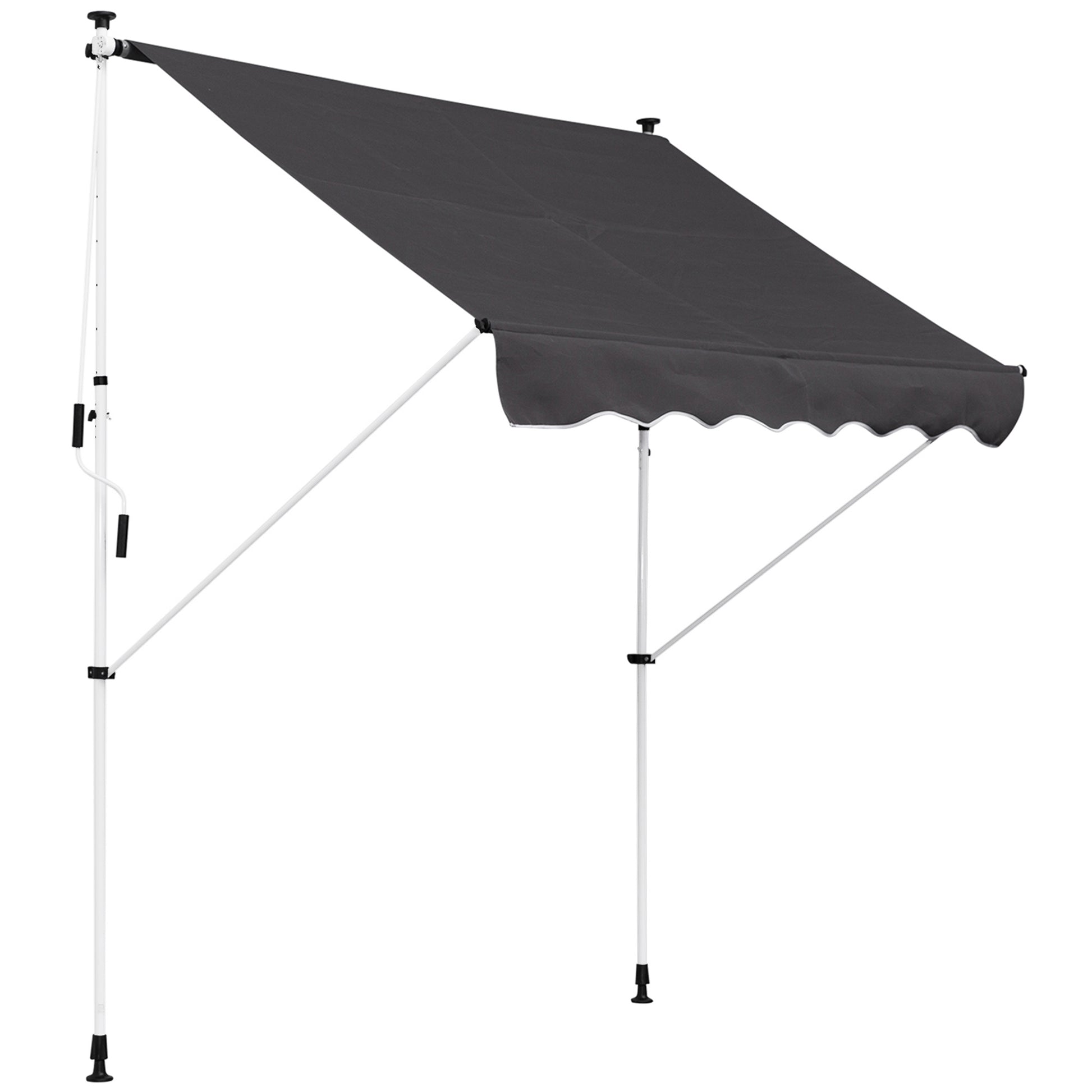 Outsunny Toldo Manual Retráctil 2x1,5 m Toldo Exterior Terraza Enrollable Altura Ajustable con Manivela 170-280 cm Sin Taladro para Balcón Jardín Gris