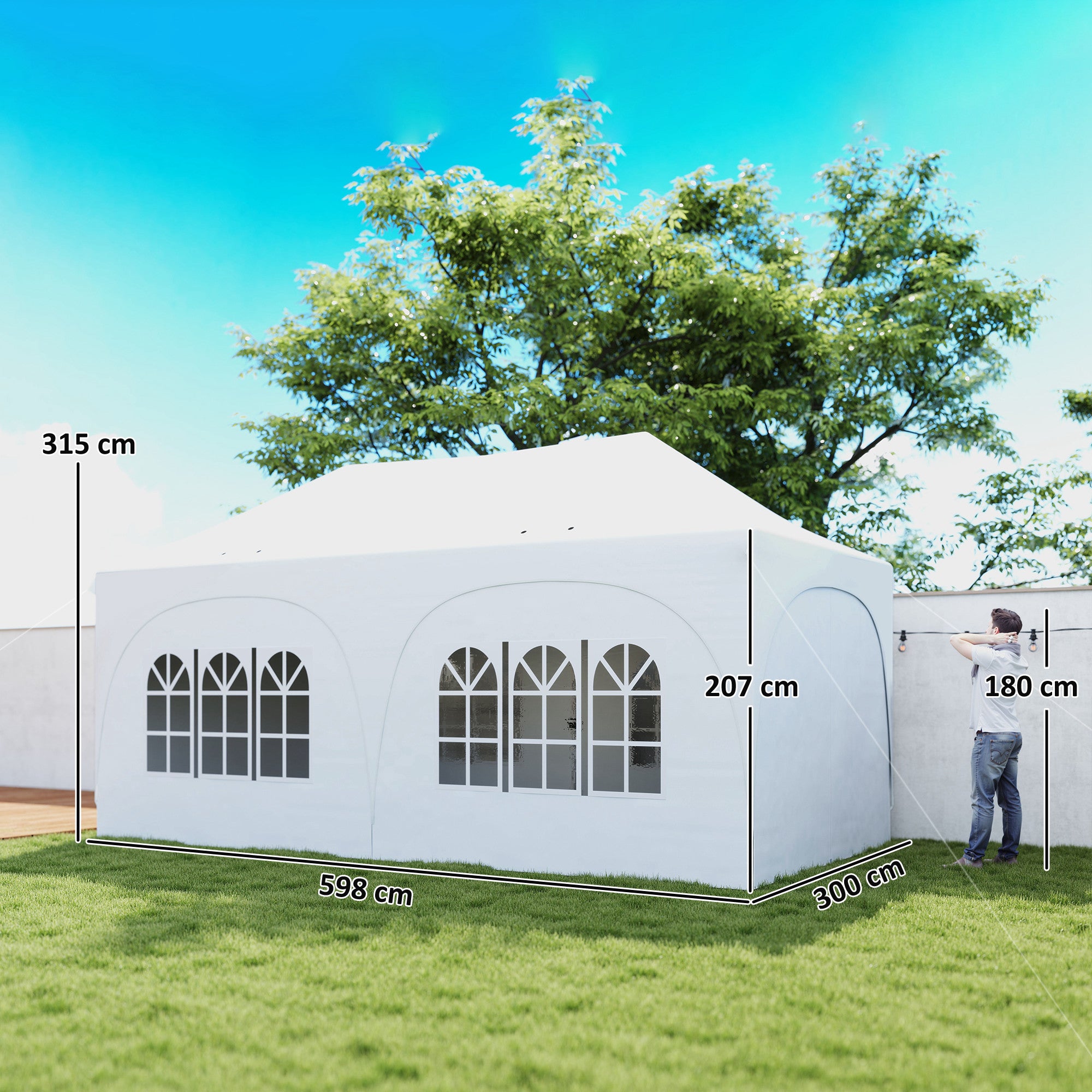 Outsunny Carpa Plegable 6x3 m, Pop-up, con 6 Laterales Extraíbles, Cenador de Jardín con Altura Ajustable, Ventanas, Bolsa de Transporte, UPF30+, Gazebo para Camping, Fiestas, Exterior, Gris Claro