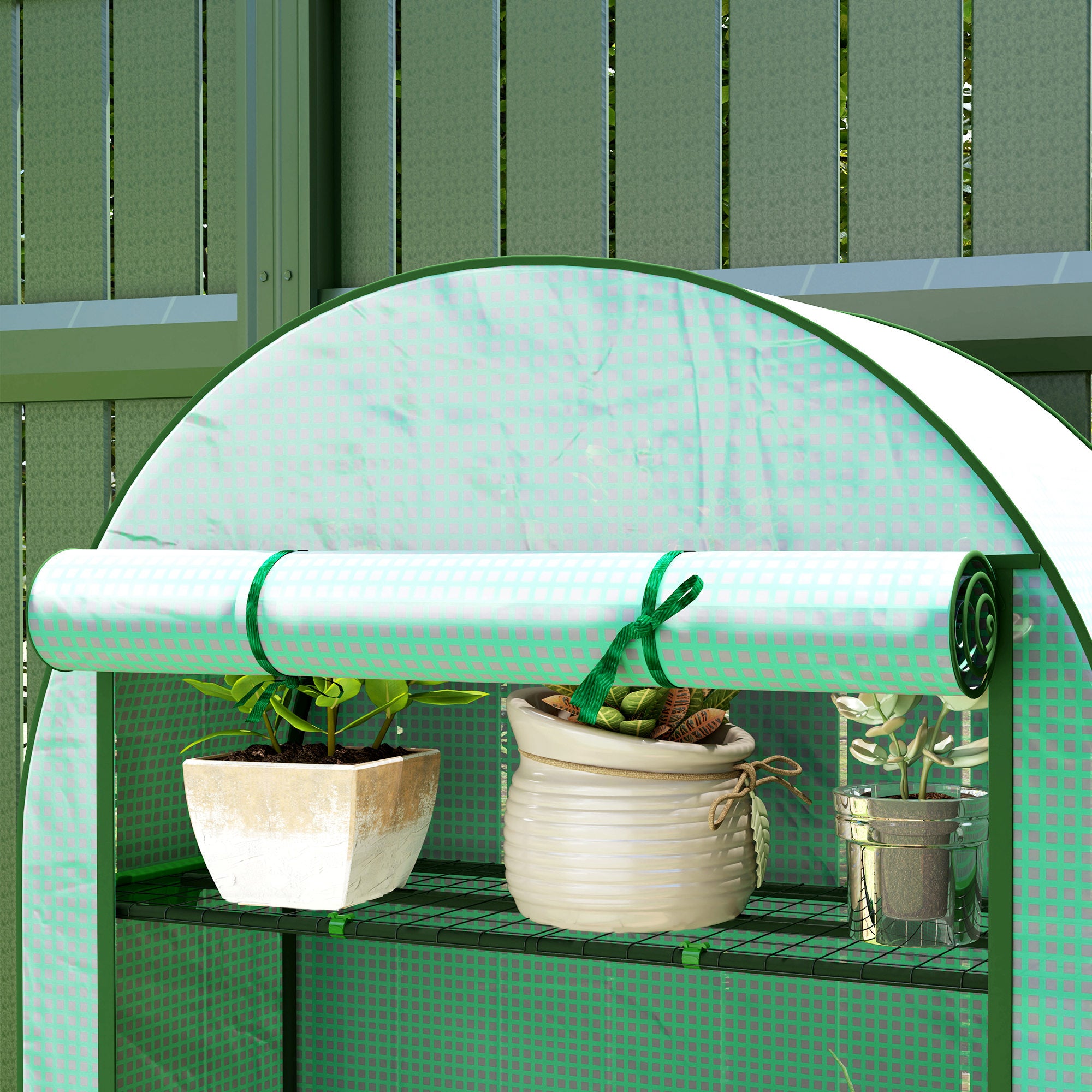 Outsunny Invernadero de Exterior Invernadero Pequeño de 4 Niveles con 4 Estantes Puerta Enrollable Cubierta de PE 140g/m² y Marco de Acero para Cultivos Plantas Flores 105x45x160 cm Verde