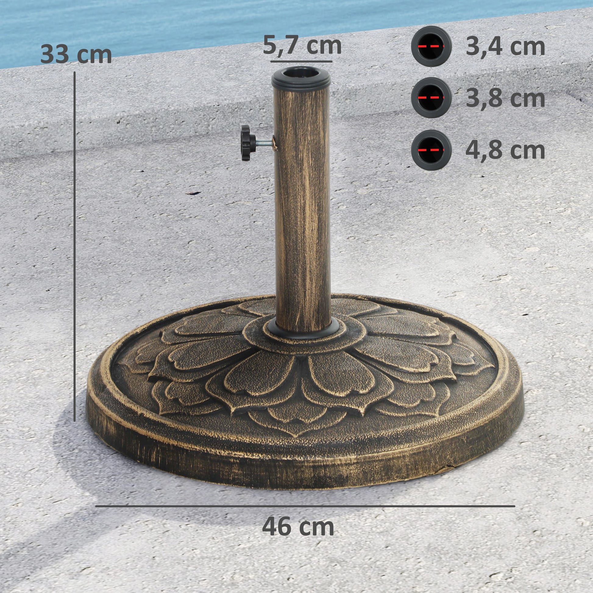 Outsunny Base para Sombrilla Redonda Soporte para Parasol Pie para Sombrilla Relleno de Cemento Peso 12 kg para Jardín Terraza Bronce