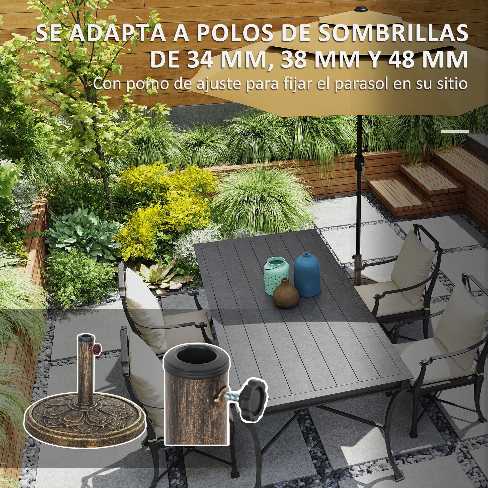 Outsunny Base para Sombrilla Redonda Soporte para Parasol Pie para Sombrilla Relleno de Cemento Peso 12 kg para Jardín Terraza Bronce