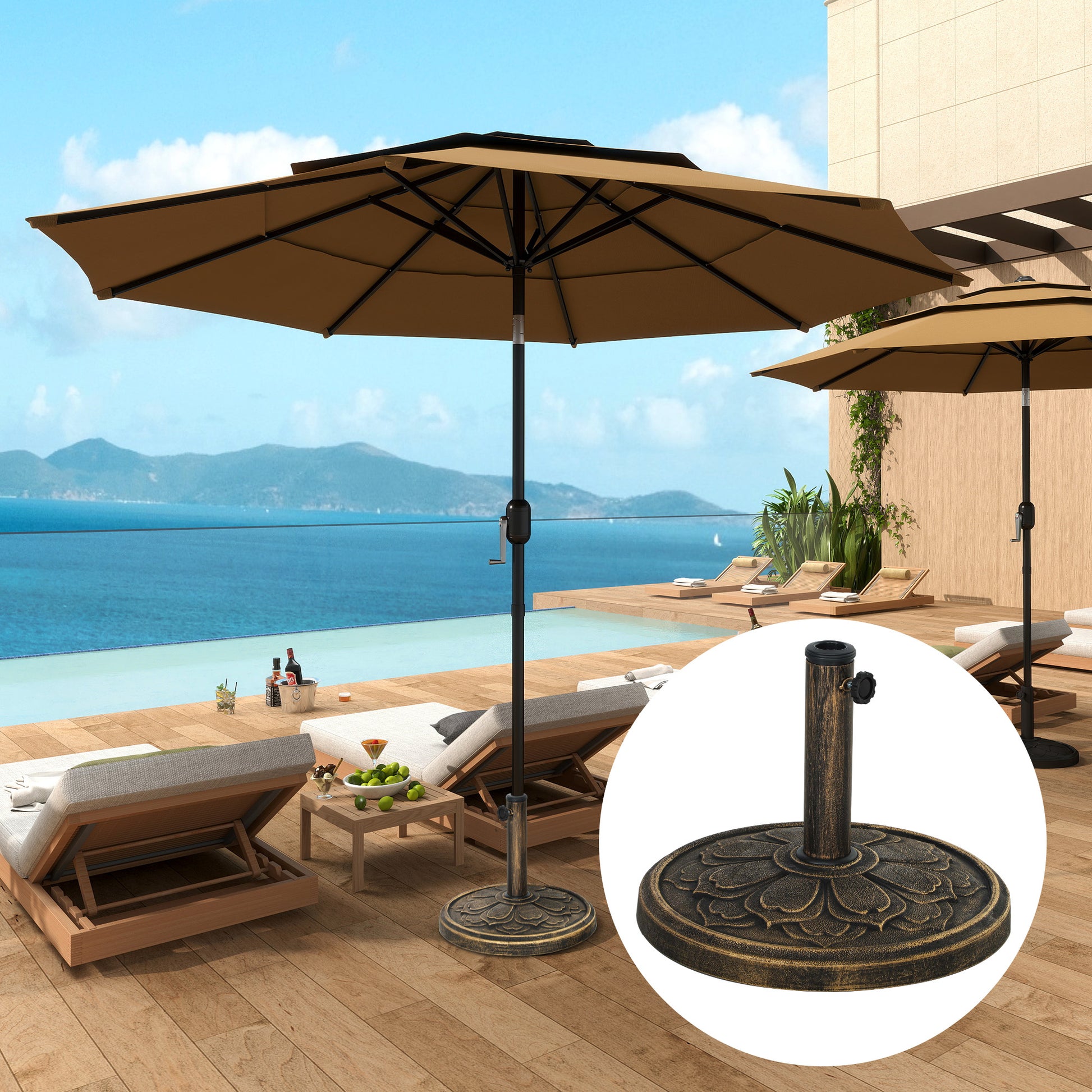 Outsunny Base para Sombrilla Redonda Soporte para Parasol Pie para Sombrilla Relleno de Cemento Peso 12 kg para Jardín Terraza Bronce
