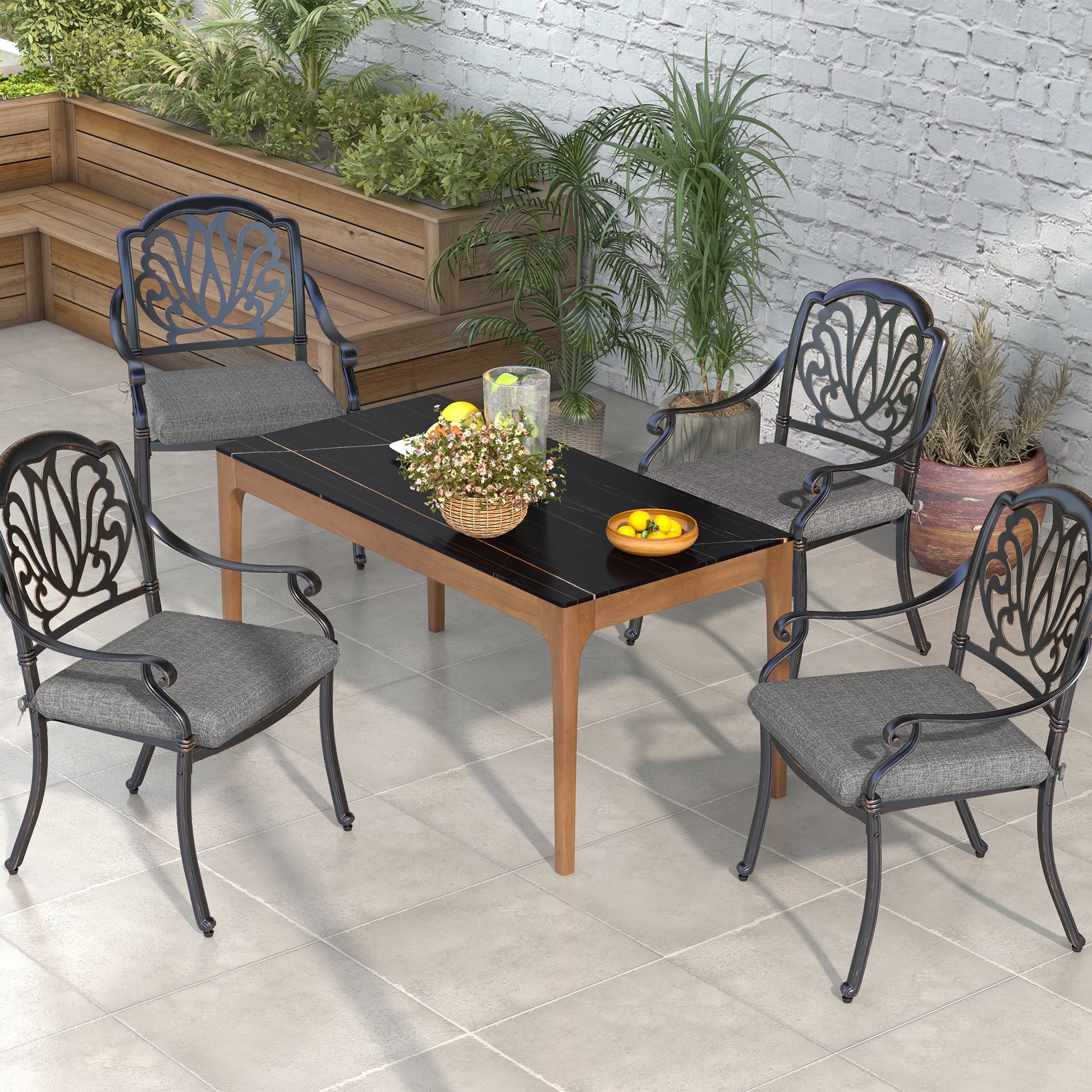 Outsunny Conjunto de Cojines para Sillas de Comedor 47x47x7 cm Juego de 4 Piezas Cojines para Sillas de Jardín Impermeable y Protección UV 50+ para Interior y Exterior Gris