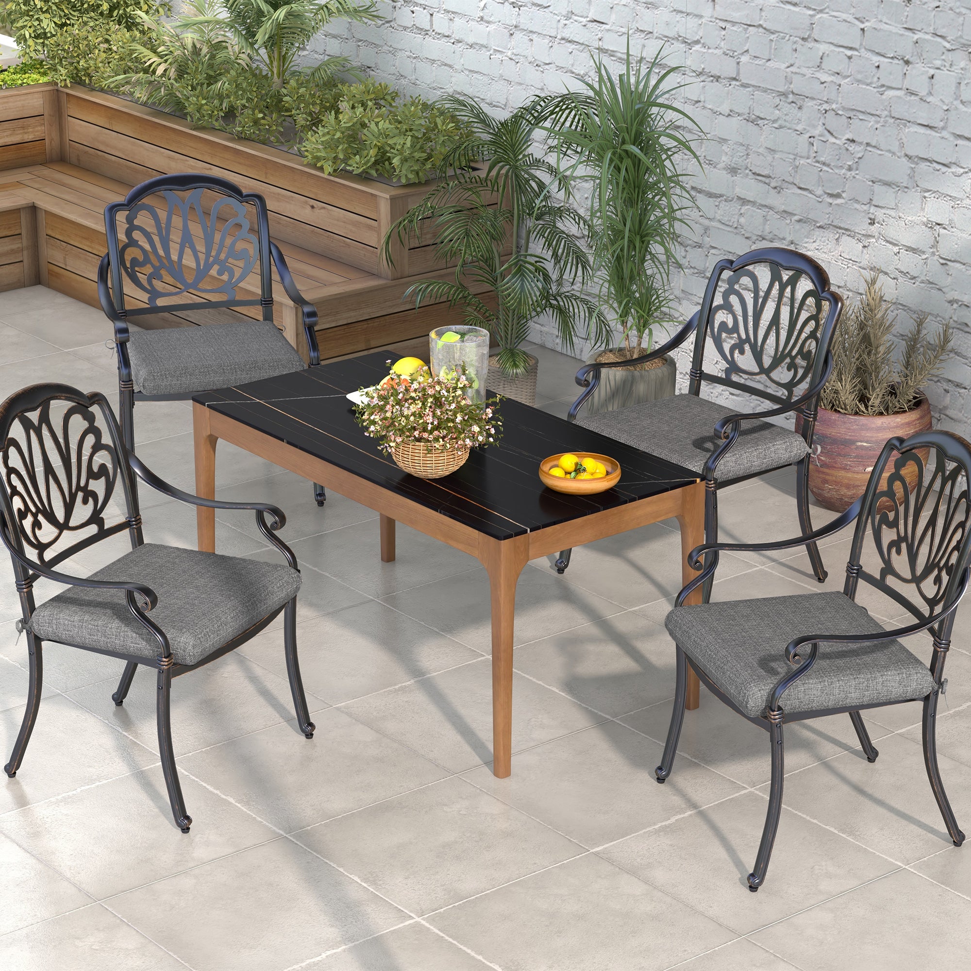 Outsunny Conjunto de Cojines para Sillas de Comedor 47x47x7 cm Juego de 4 Piezas Cojines para Sillas de Jardín Impermeable y Protección UV 50+ para Interior y Exterior Gris