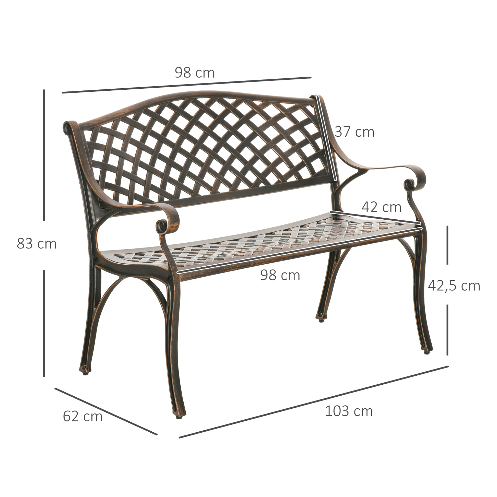 Outsunny Banco de Jardín de 2 Plazas de Aluminio Fundido Banco de Exterior Estilo Vintage para Terraza Balcón Patio Carga 240 kg 103x62x83 cm Bronce