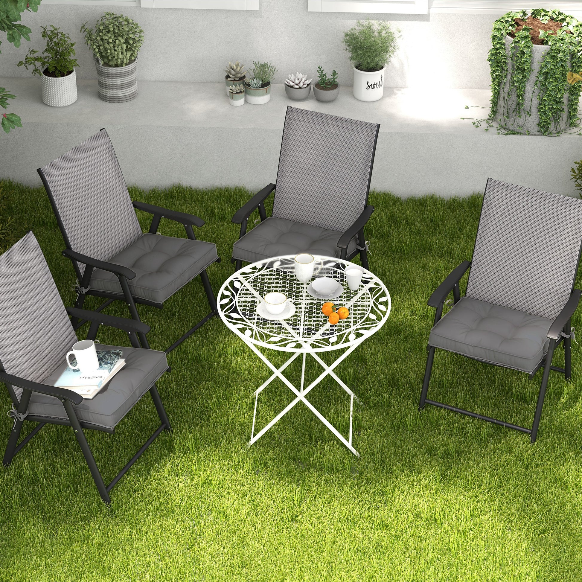 Outsunny Conjunto de Cojines para Sillas de Comedor 42x42x5 cm Juego de 4 Piezas Cojines para Sillas de Jardín Impermeable con 2 Amarres de Fijación Gris Oscuro
