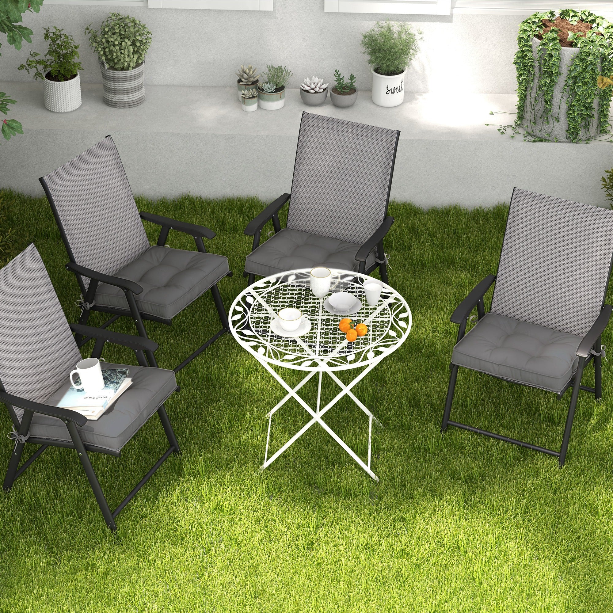 Outsunny Conjunto de Cojines para Sillas de Comedor 42x42x5 cm Juego de 4 Piezas Cojines para Sillas de Jardín Impermeable con 2 Amarres de Fijación Gris Oscuro