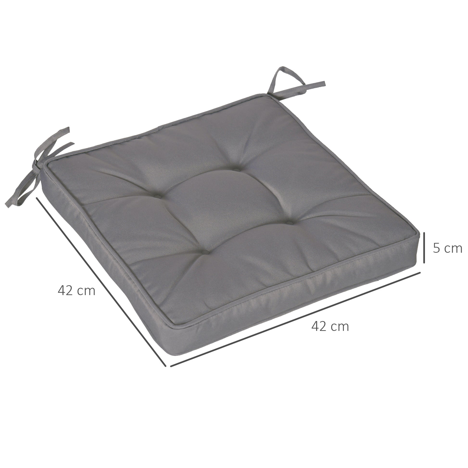 Outsunny Conjunto de Cojines para Sillas de Comedor 42x42x5 cm Juego de 4 Piezas Cojines para Sillas de Jardín Impermeable con 2 Amarres de Fijación Gris Oscuro