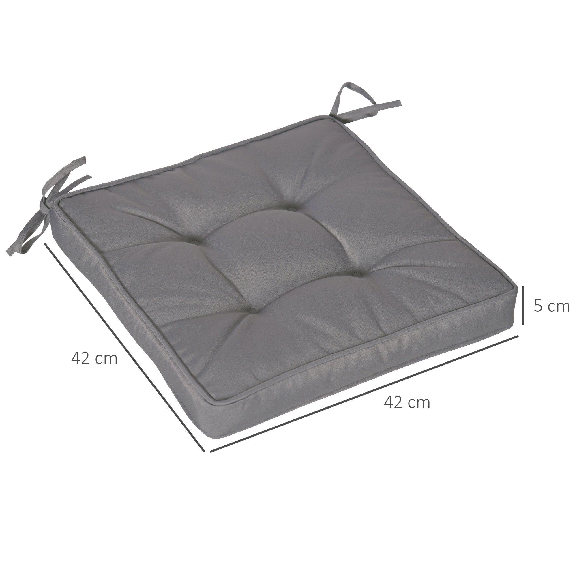 Outsunny Conjunto de Cojines para Sillas de Comedor 42x42x5 cm Juego de 4 Piezas Cojines para Sillas de Jardín Impermeable con 2 Amarres de Fijación Gris Oscuro